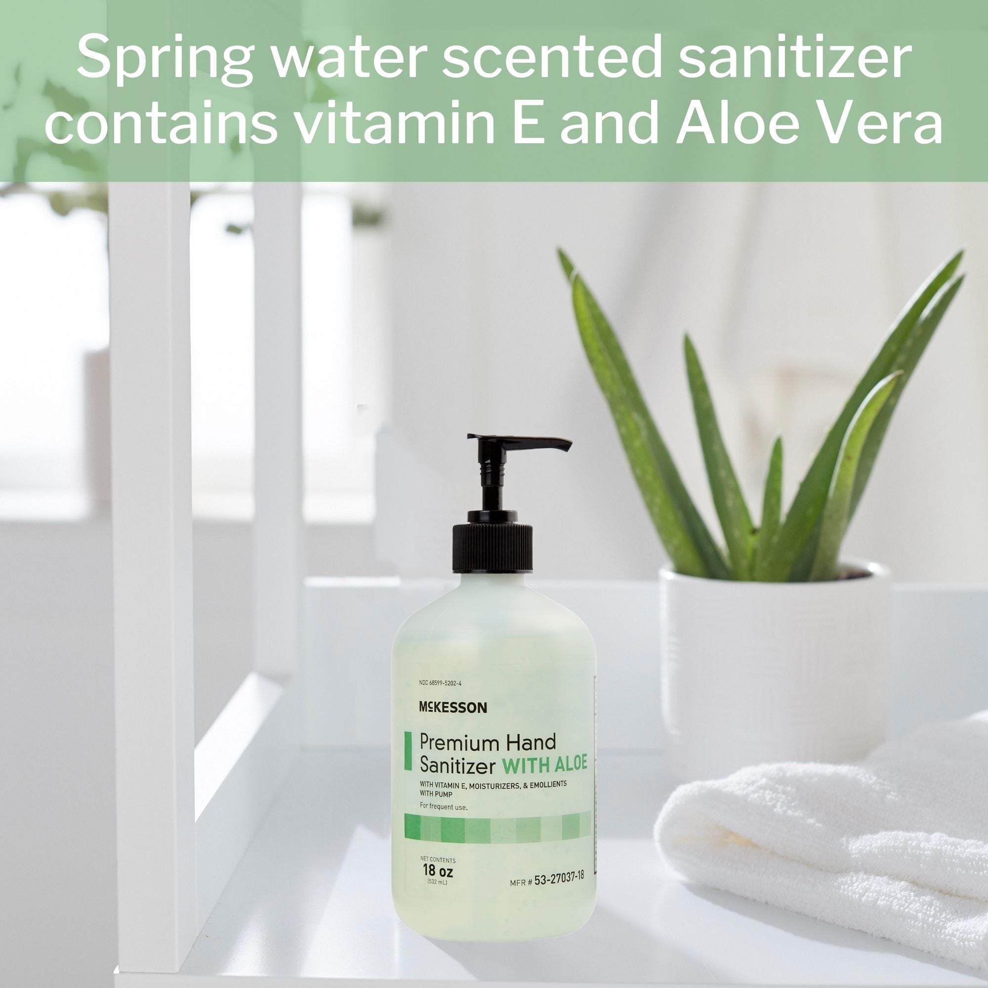 Hand Sanitizer with Aloe McKesson Premium 18 oz. Ethyl Alcohol Gel Pump Bottle, Packaging Type- Case