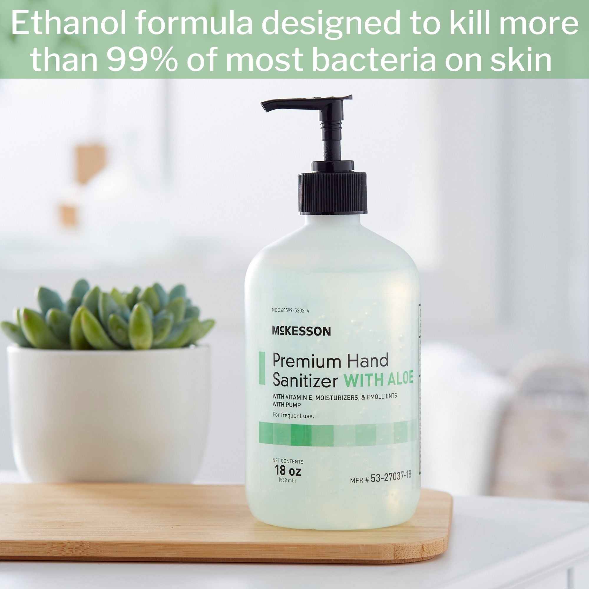 Hand Sanitizer with Aloe McKesson Premium 18 oz. Ethyl Alcohol Gel Pump Bottle, Packaging Type- Case