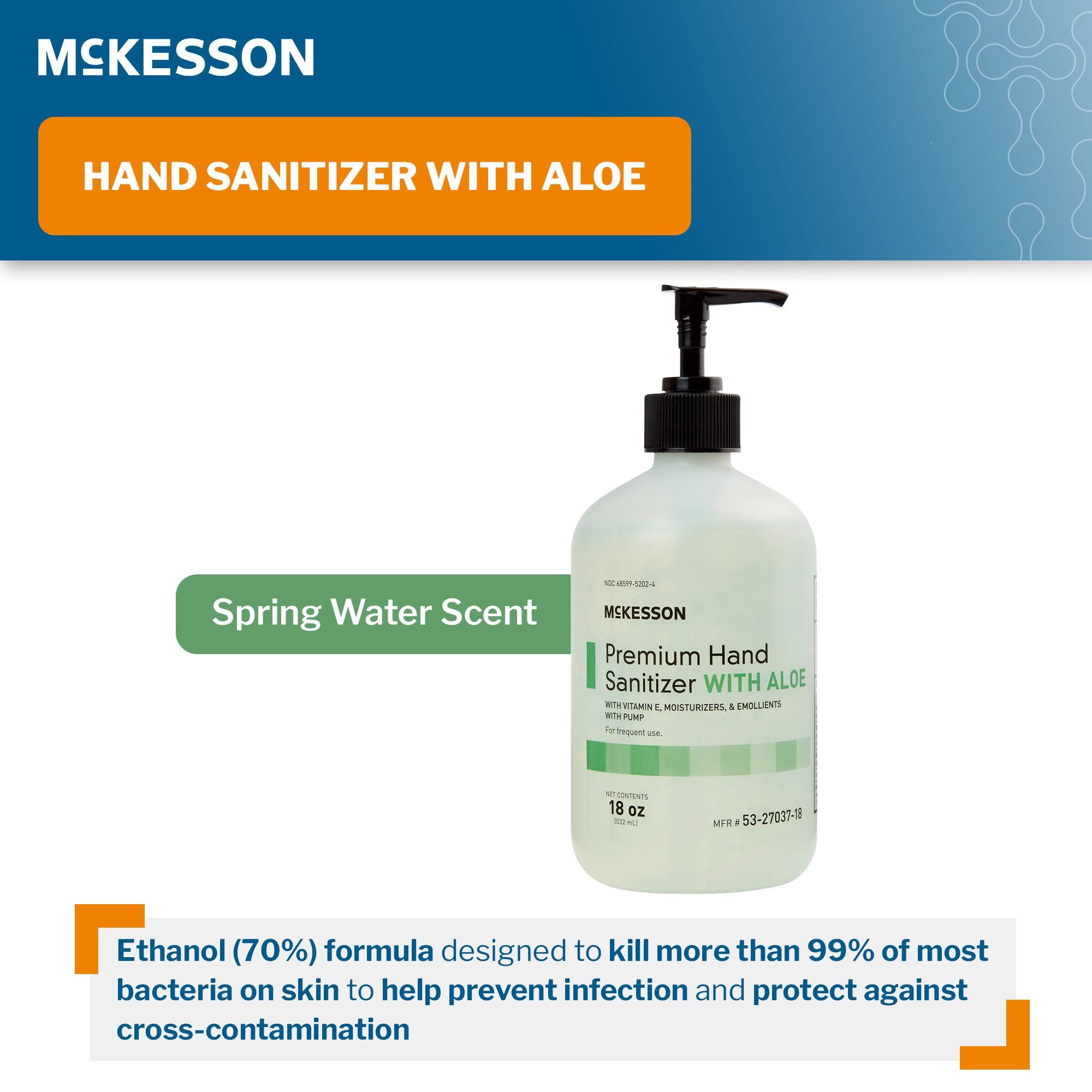 Hand Sanitizer with Aloe McKesson Premium 18 oz. Ethyl Alcohol Gel Pump Bottle, Packaging Type- Case