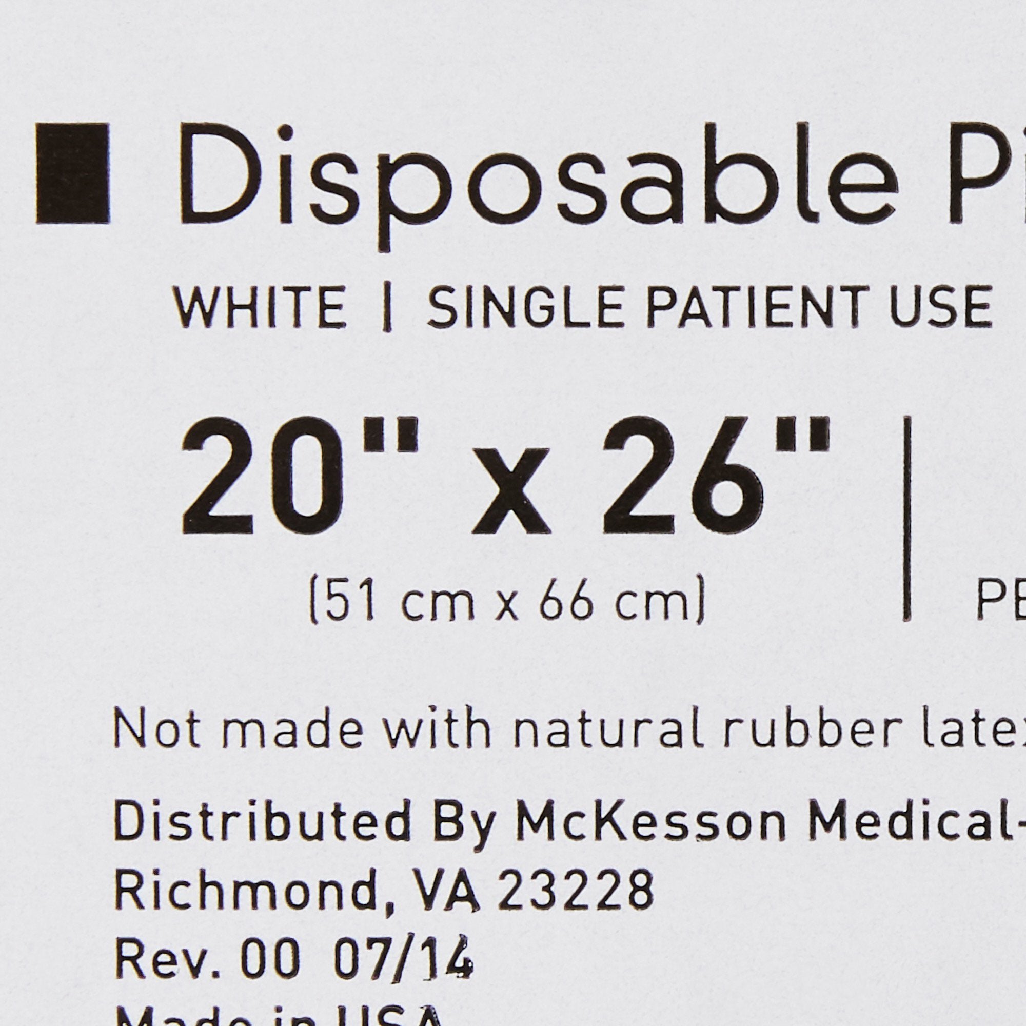 Bed Pillow McKesson 20 X 26 Inch White Disposable, Packaging Type- Each