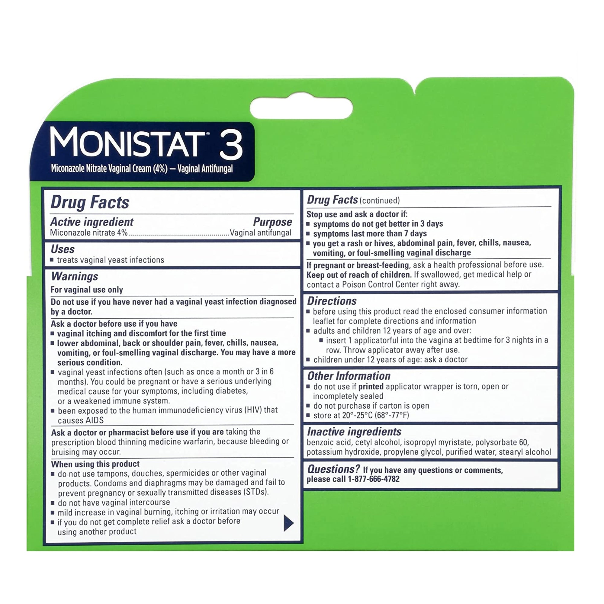 Vaginal Antifungal Monistat 3 4% Strength Suppository 3 per Box Bottle, Packaging Type- Box