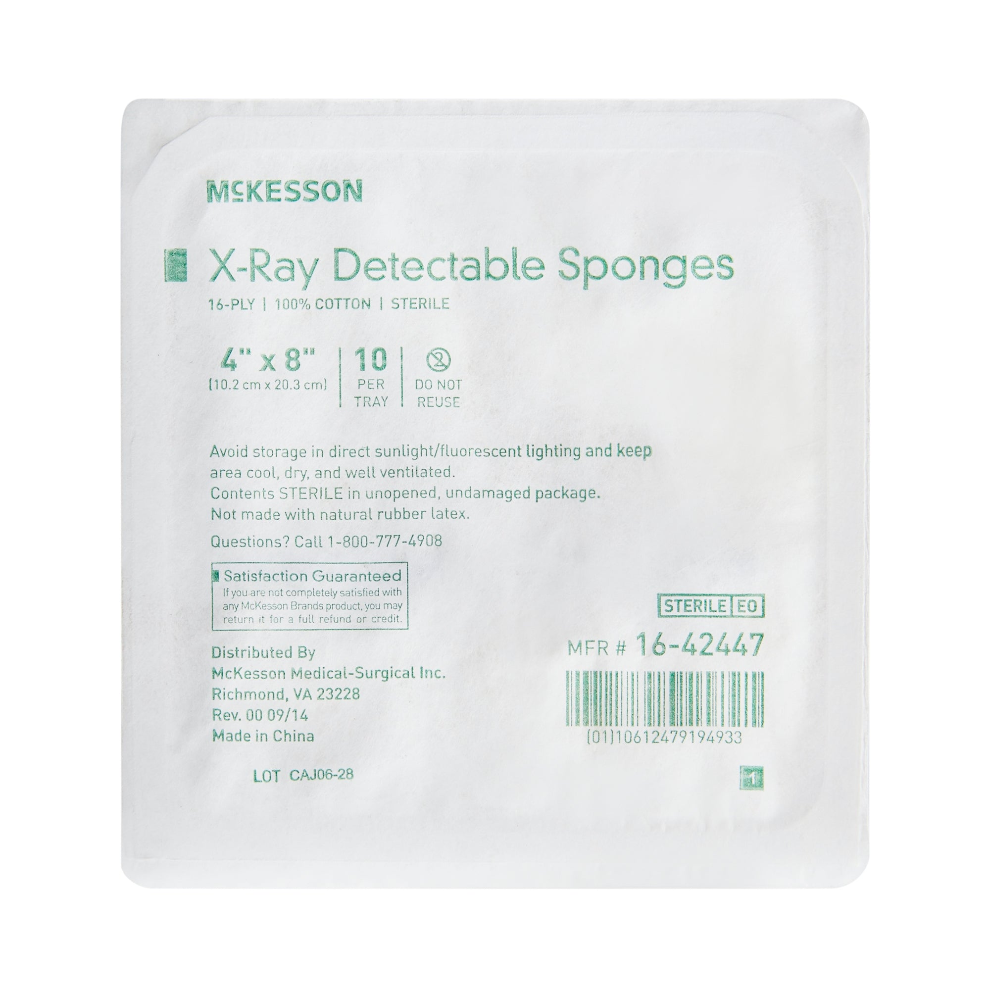 Gauze Sponge X-Ray Detectable McKesson 4 X 8 Inch 16-Ply Sterile X-Ray Detectable 10 per Tray, Packaging Type- Case