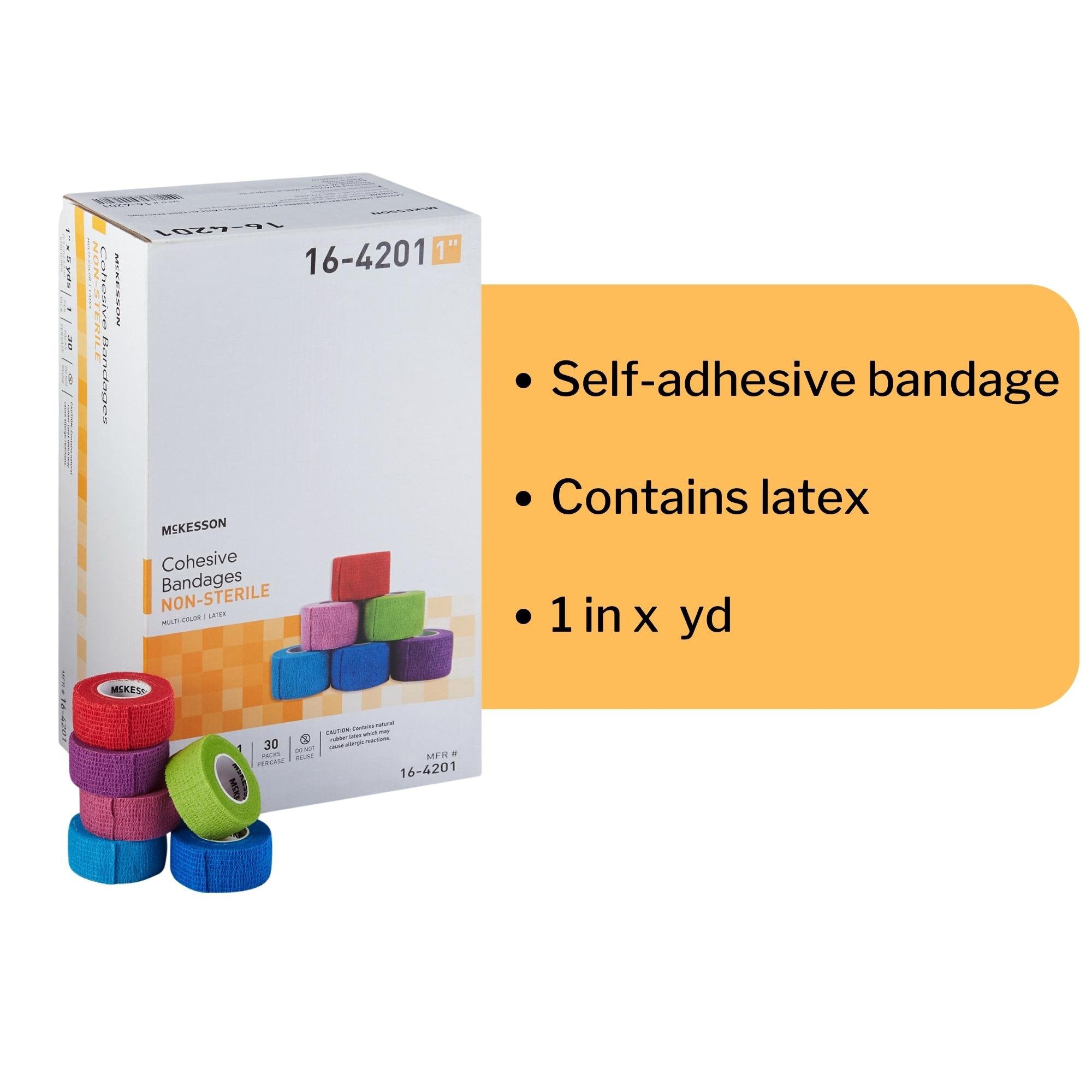 Cohesive Bandage McKesson 1 Inch X 5 Yard Self-adherent Closure Purple / Pink / Green / Light Blue / Royal Blue / Red NonSterile Standard Compression, Packaging Type- Case