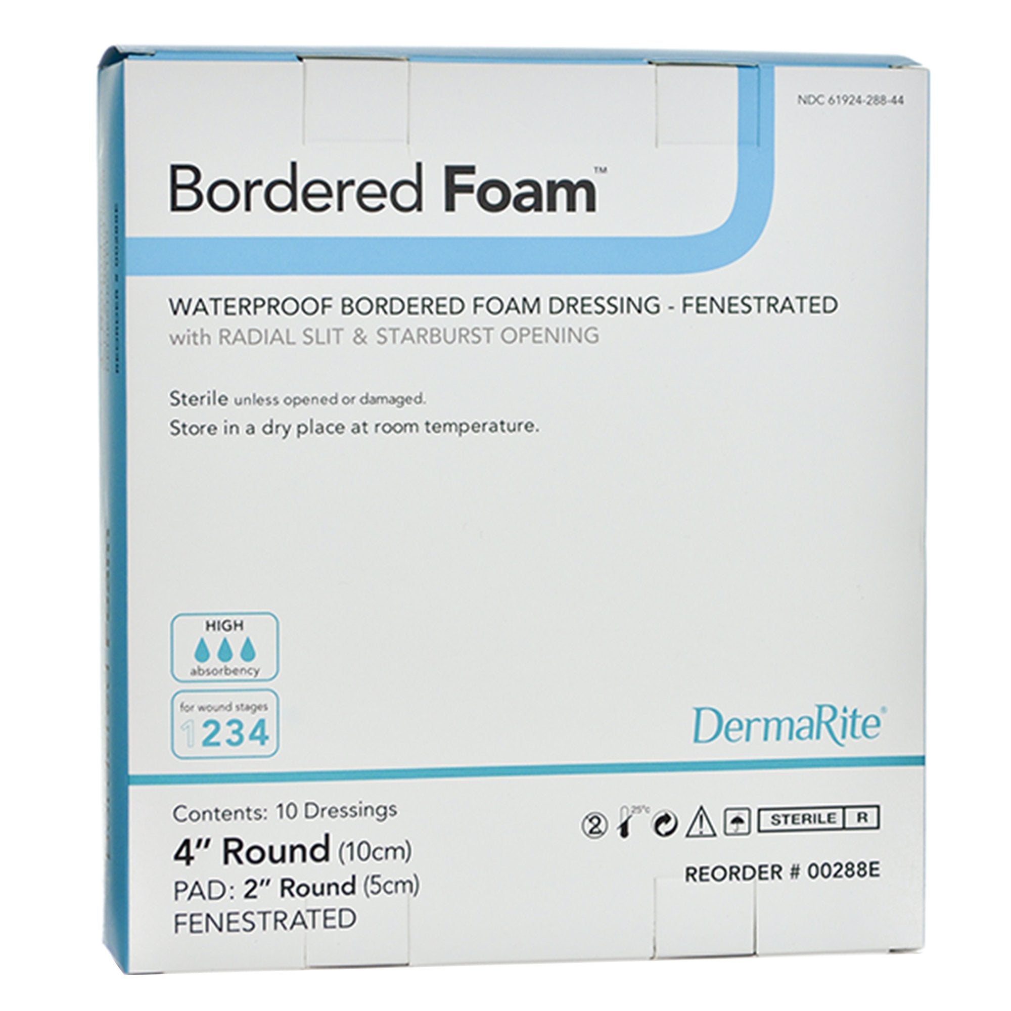 Foam Dressing BorderedFoam 4 Inch Diameter With Border Waterproof Backing Nonacrylic Adhesive Fenestrated Round Sterile,Packaging Type- Box