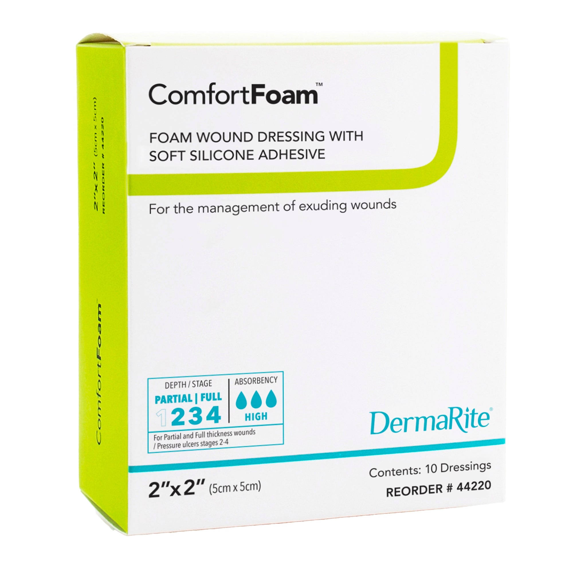 Foam Dressing ComfortFoam 2 X 2 Inch Without Border Film Backing Silicone Face Square Sterile,Packaging Type- Box