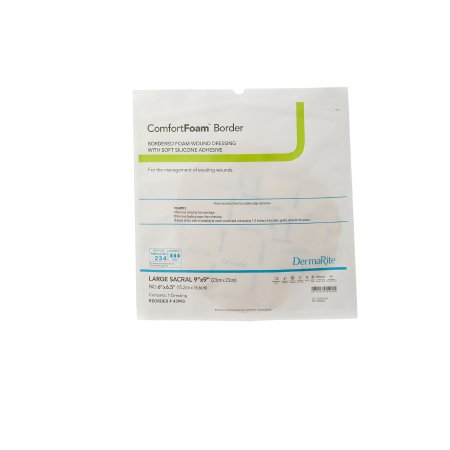 Apósito de espuma ComfortFoam de 23 x 23 cm con borde, reverso impermeable, adhesivo de silicona, para sacro, estéril. Embalaje: caja.