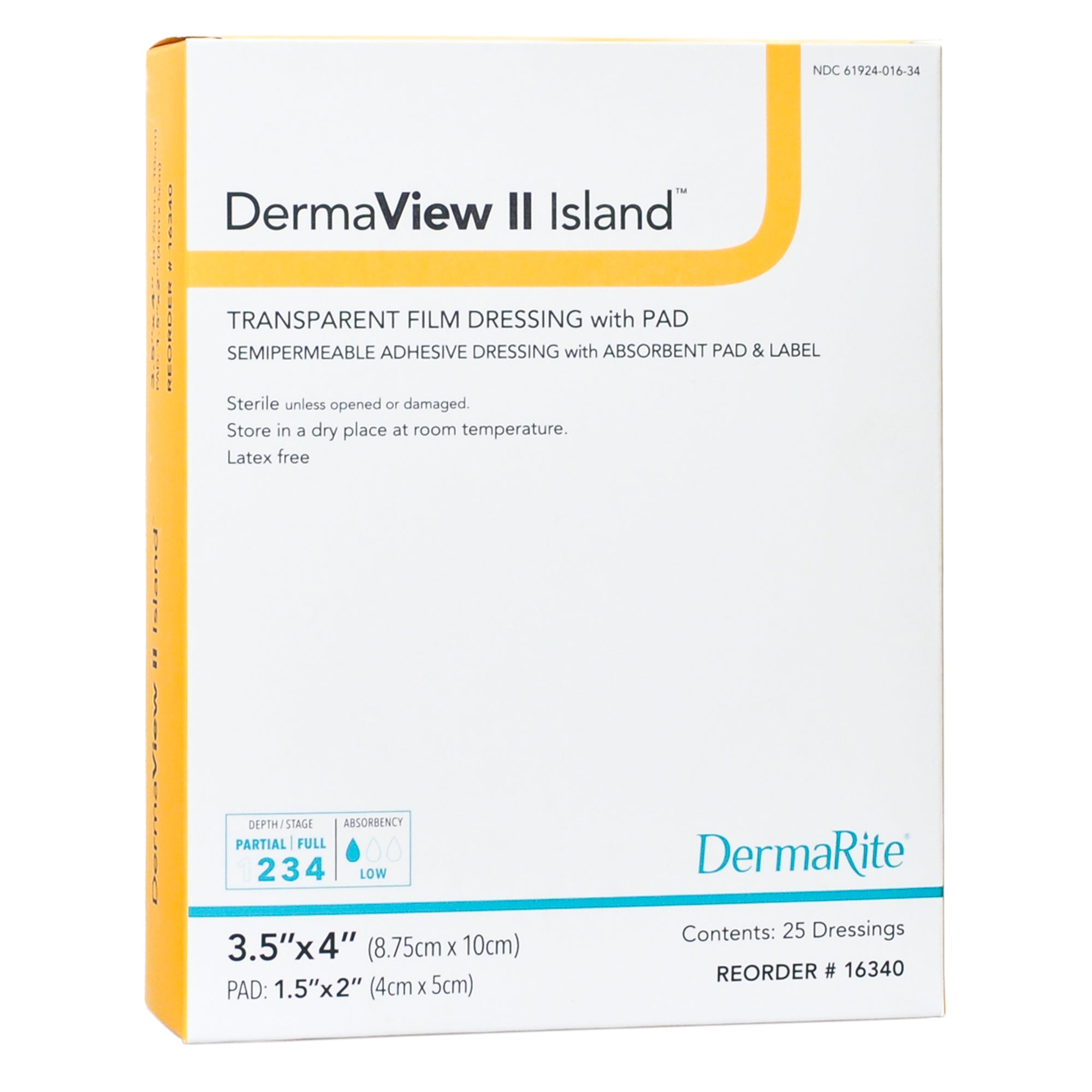 Apósito de película transparente con almohadilla DermaView II™ Island, marco de 3-1/2 x 4 pulgadas, rectangular, estéril