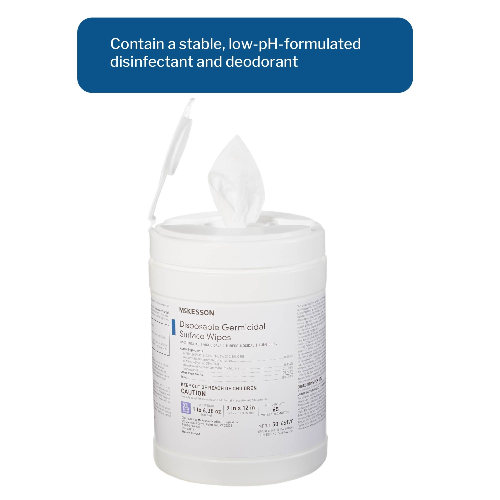 McKesson Surface Disinfectant Premoistened Manual Pull Wipe 65 Count Canister Alcohol Scent NonSterile, Packaging Type- Case
