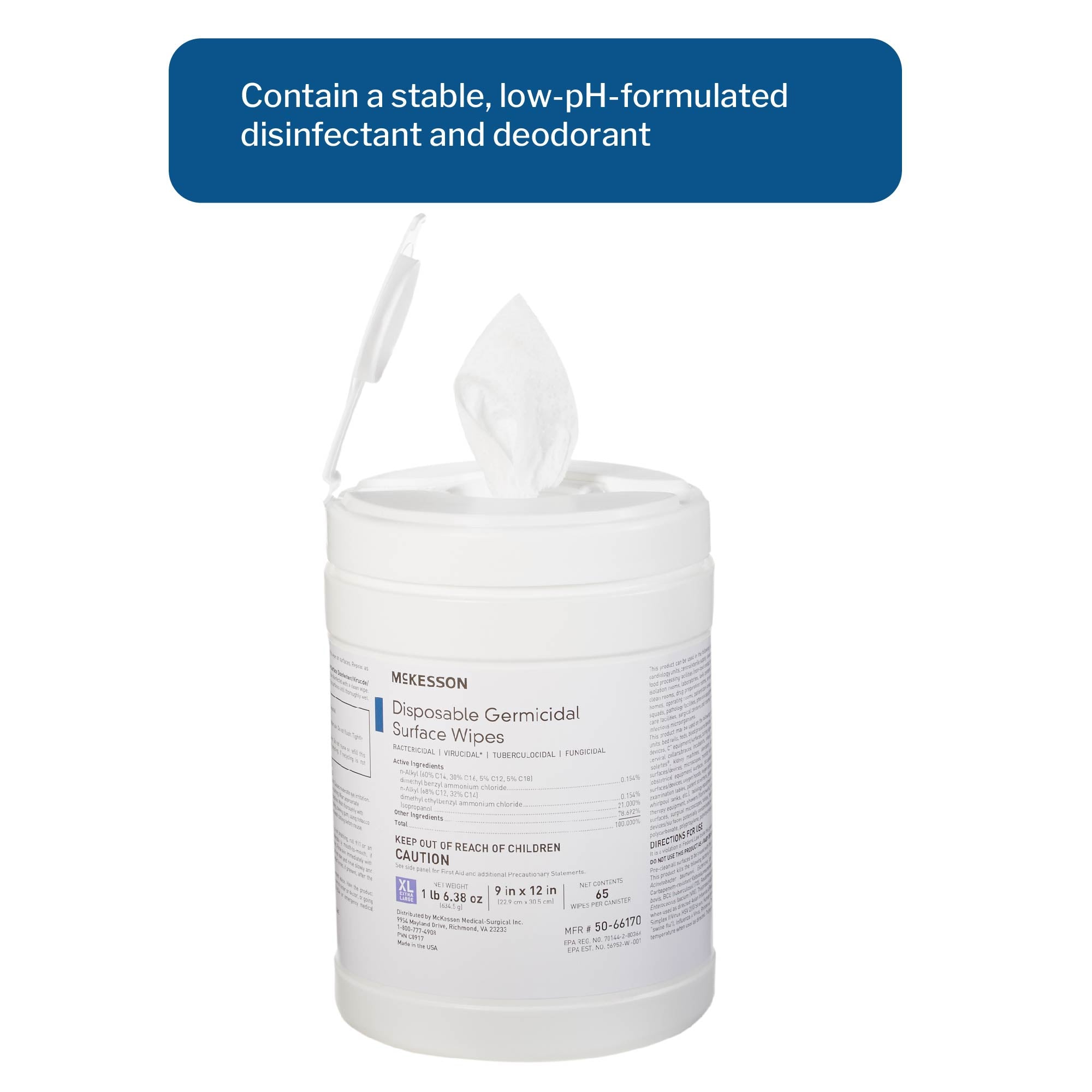 McKesson Surface Disinfectant Premoistened Manual Pull Wipe 65 Count Canister Alcohol Scent NonSterile, Packaging Type- Case