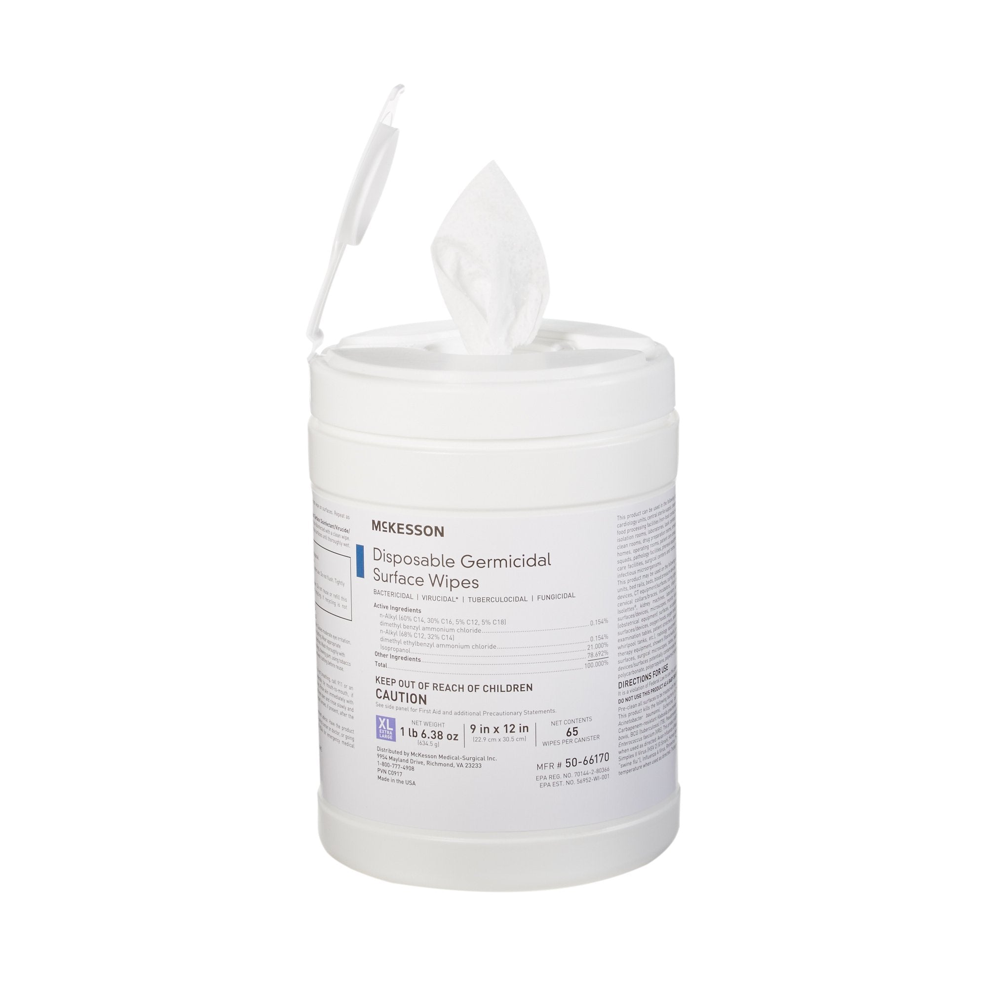 McKesson Surface Disinfectant Premoistened Manual Pull Wipe 65 Count Canister Alcohol Scent NonSterile, Packaging Type- Box