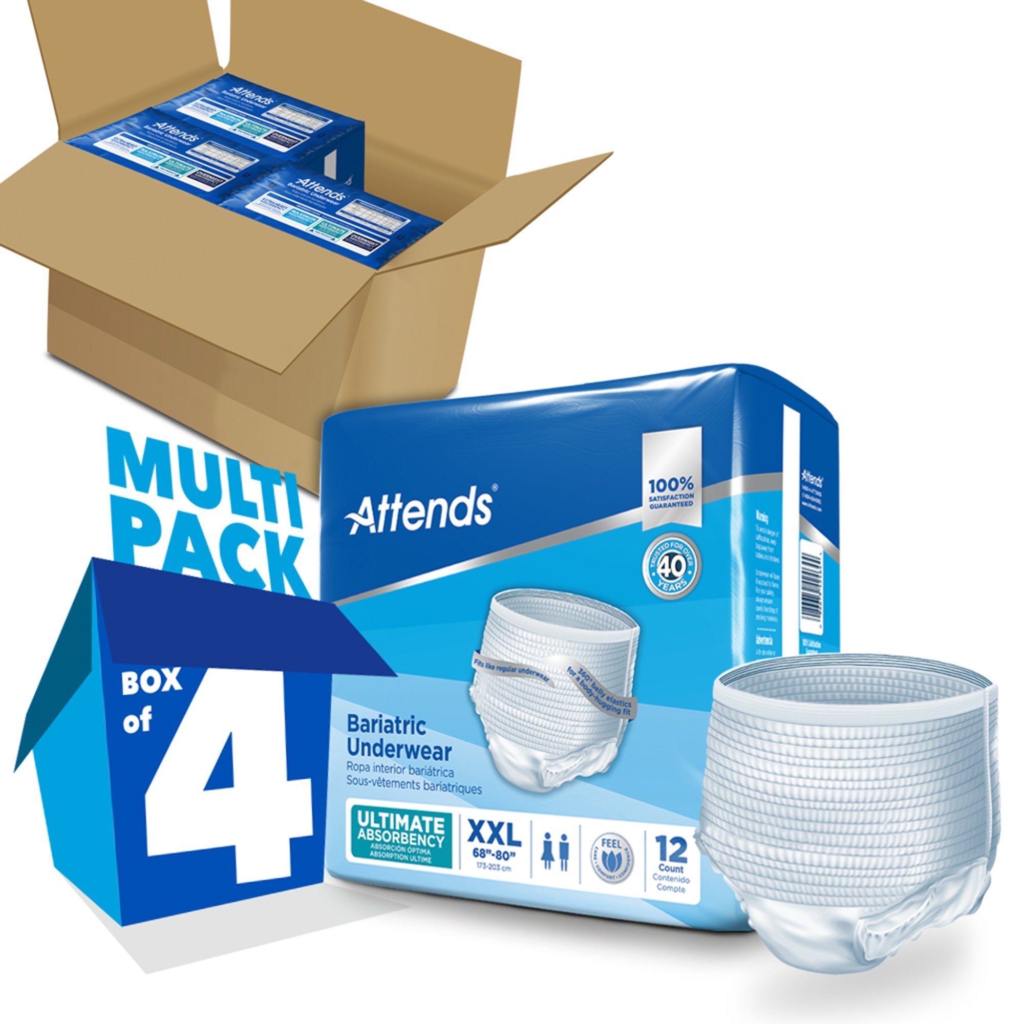 Unisex Adult Absorbent Underwear Attends Bariatric Pull On with Tear Away Seams 2X-Large Disposable Heavy Absorbency, Packaging Type- Case
