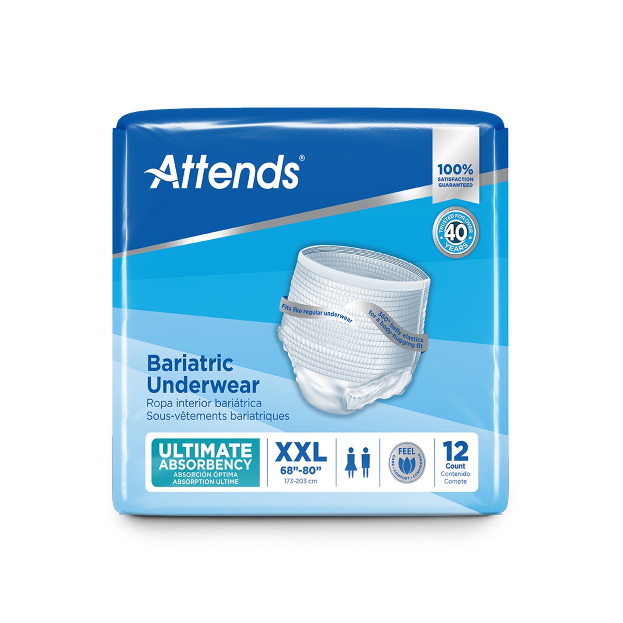 Unisex Adult Absorbent Underwear Attends Bariatric Pull On with Tear Away Seams 2X-Large Disposable Heavy Absorbency, Packaging Type- Case
