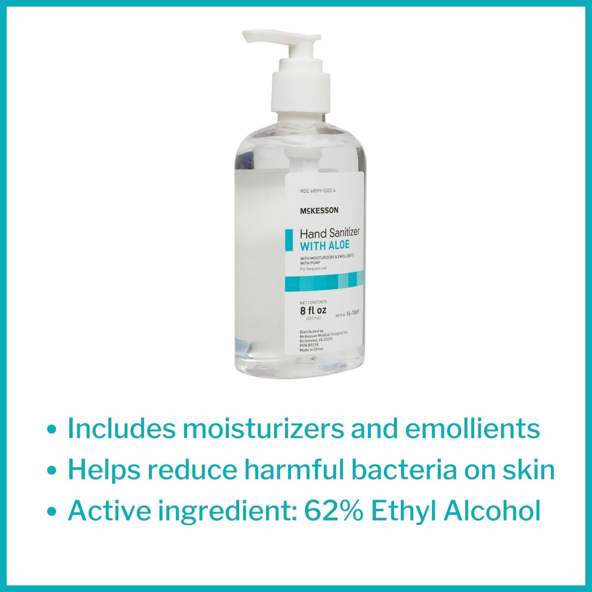 Hand Sanitizer with Aloe McKesson 8 oz. Ethyl Alcohol Gel Pump Bottle, Packaging Type- Case