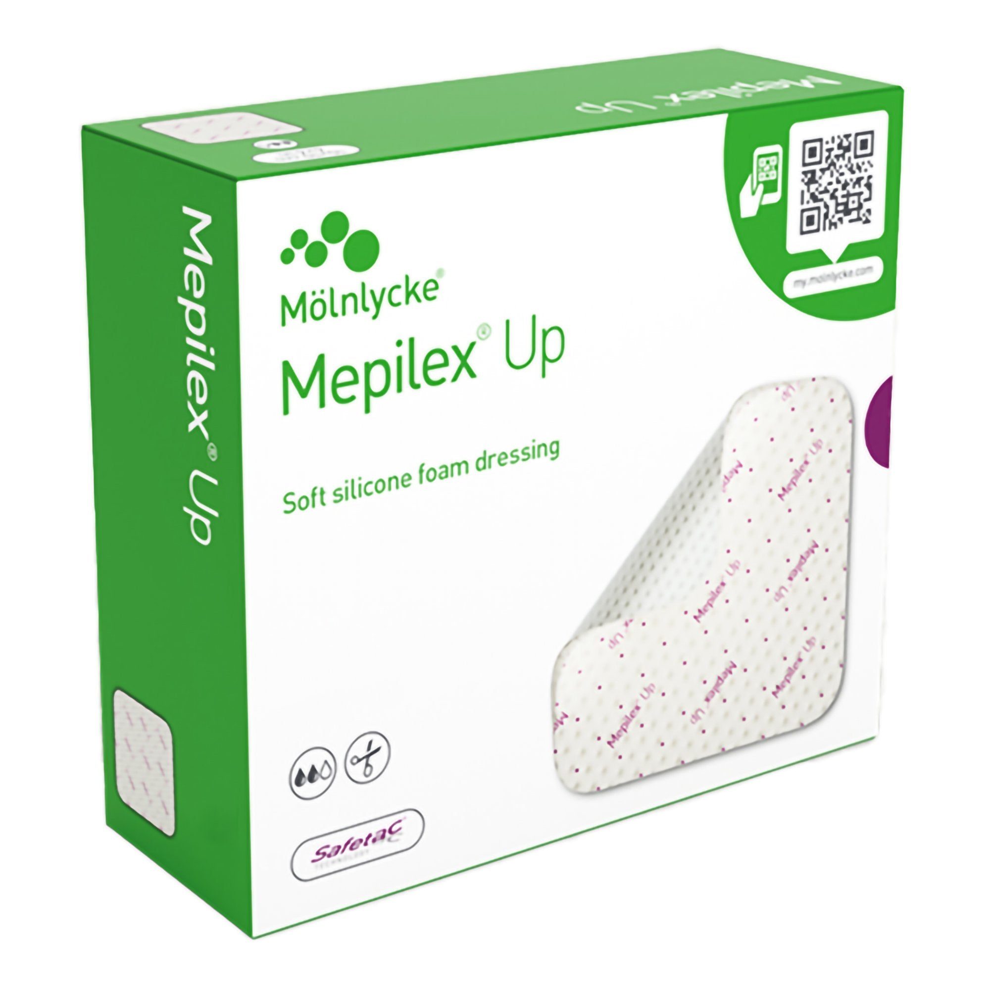 Foam Dressing Mepilex Up 8 X 8 Inch Without Border Without Film Backing Silicone Adhesive Square Sterile
