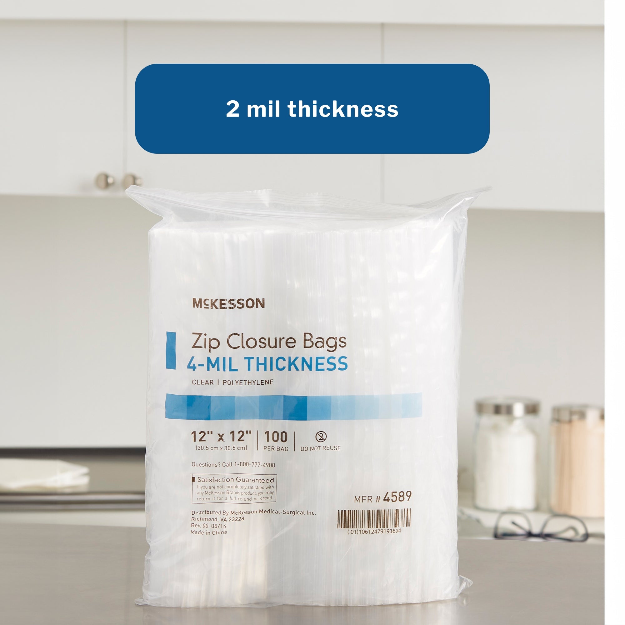Reclosable Bag McKesson 12 X 12 Inch Polyethylene Clear Zipper Closure, Packaging Type- Case