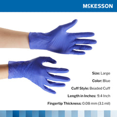 Exam Glove McKesson Confiderm 3.0 Large NonSterile Nitrile Standard Cuff Length Textured Fingertips Blue Not Rated | 10Box/Case