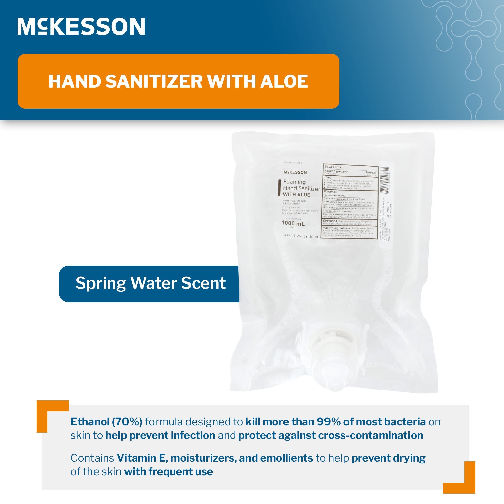 Hand Sanitizer with Aloe McKesson 1,000 mL Ethyl Alcohol Foaming Dispenser Refill Bag, Packaging Type- Each