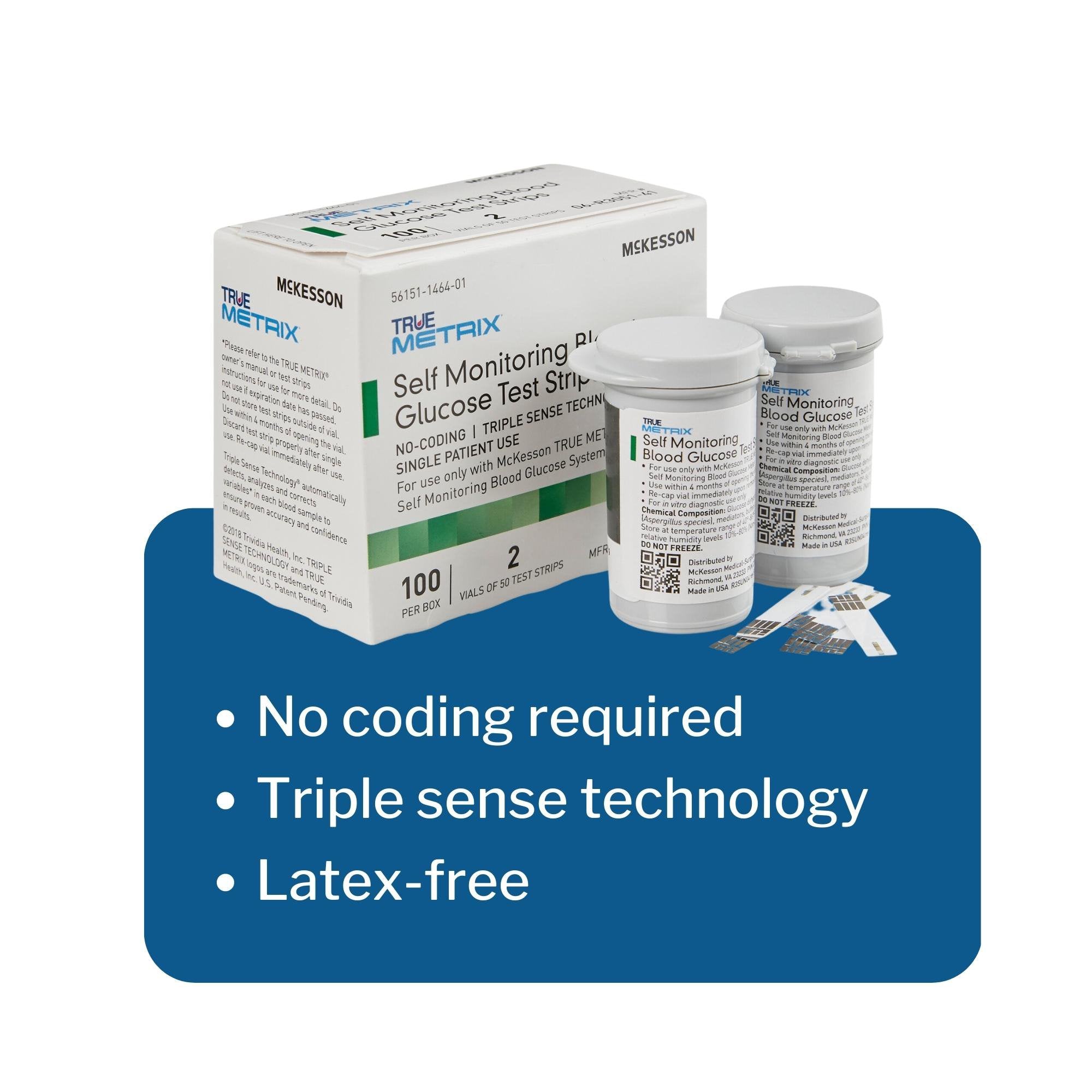 Blood Glucose Test Strips McKesson TRUE METRIX 100 Strips per Pack, Packaging Type- Case