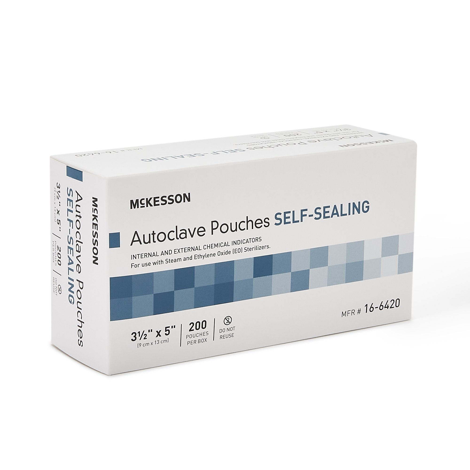 Sterilization Pouch McKesson Ethylene Oxide (EO) Gas / Steam 3-1/2 X 5 Inch Transparent Blue / White Self Seal Paper / Film, Packaging Type- Box