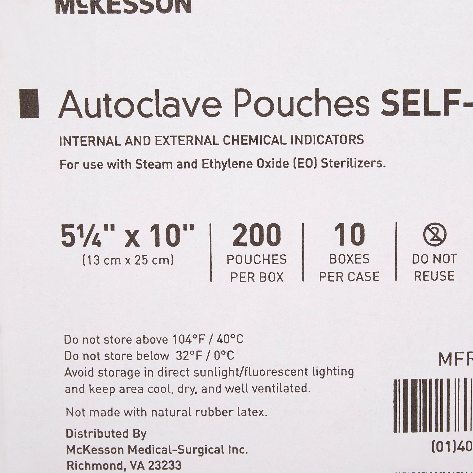 Sterilization Pouch McKesson Ethylene Oxide (EO) Gas / Steam 5-1/4 X 10 Inch Transparent Blue / White Self Seal Paper / Film, Packaging Type- Case