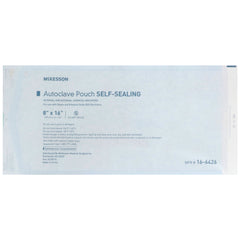 Sterilization Pouch McKesson Ethylene Oxide (EO) Gas / Steam 8 X 16 Inch Transparent Blue / White Self Seal Paper / Film