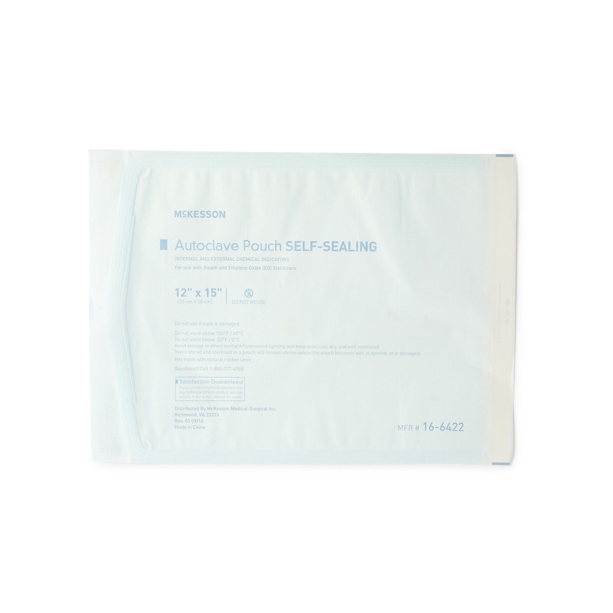 Sterilization Pouch McKesson Ethylene Oxide (EO) Gas / Steam 12 X 15 Inch Transparent Blue / White Self Seal Paper / Film, Packaging Type- Box