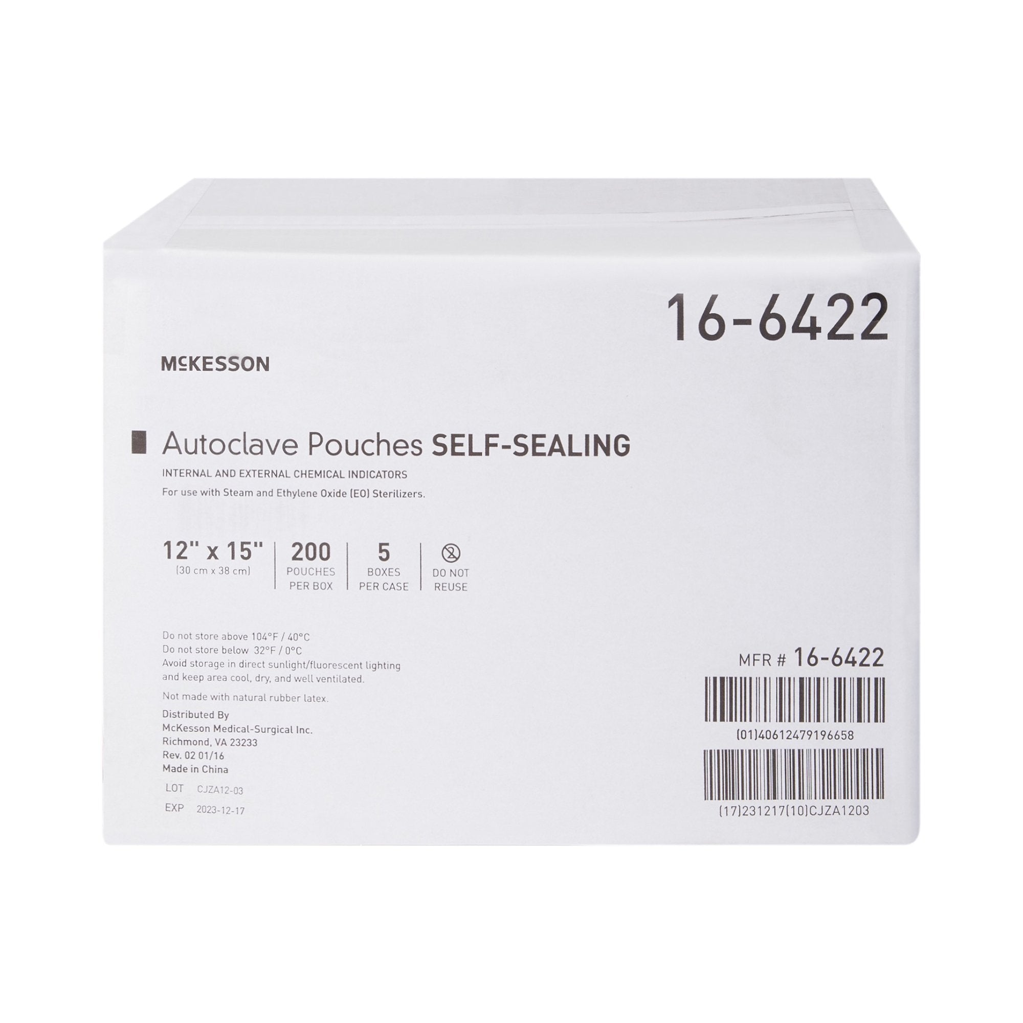 Sterilization Pouch McKesson Ethylene Oxide (EO) Gas / Steam 12 X 15 Inch Transparent Blue / White Self Seal Paper / Film, Packaging Type- Box
