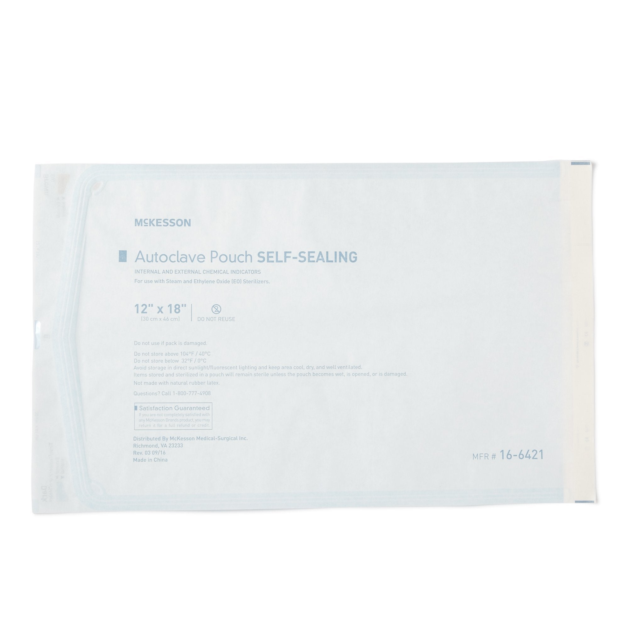 Sterilization Pouch McKesson Ethylene Oxide (EO) Gas / Steam 12 X 18 Inch Transparent Blue / White Self Seal Paper / Film, Packaging Type- Box