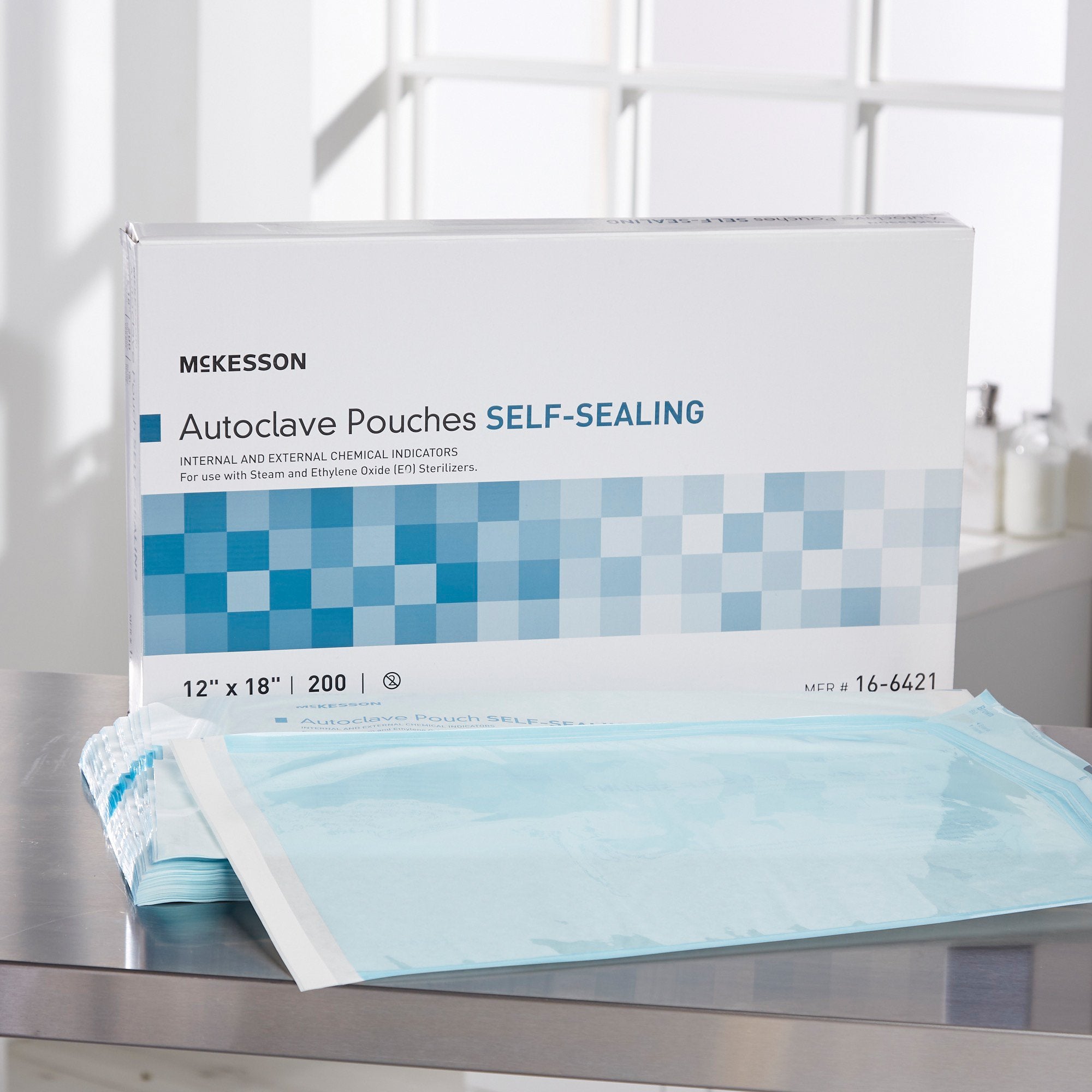 Sterilization Pouch McKesson Ethylene Oxide (EO) Gas / Steam 12 X 18 Inch Transparent Blue / White Self Seal Paper / Film, Packaging Type- Box