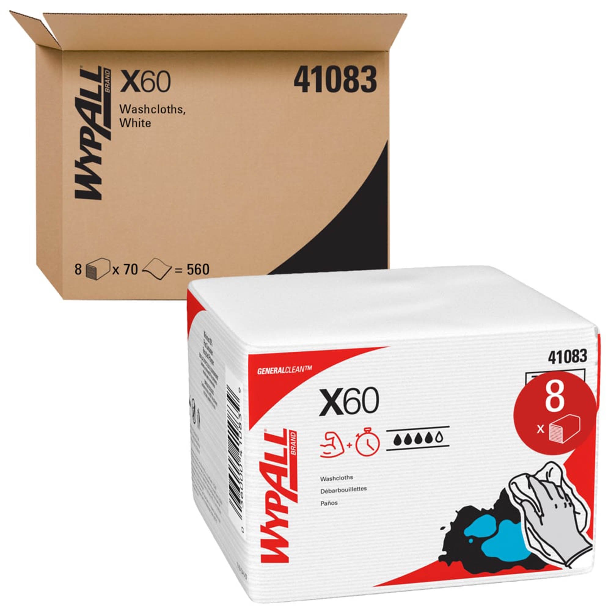 Task Wipe WypAll X60 Light Duty White NonSterile Hydroknit 10 X 12-1/2 Inch Disposable, Packaging Type- Case
