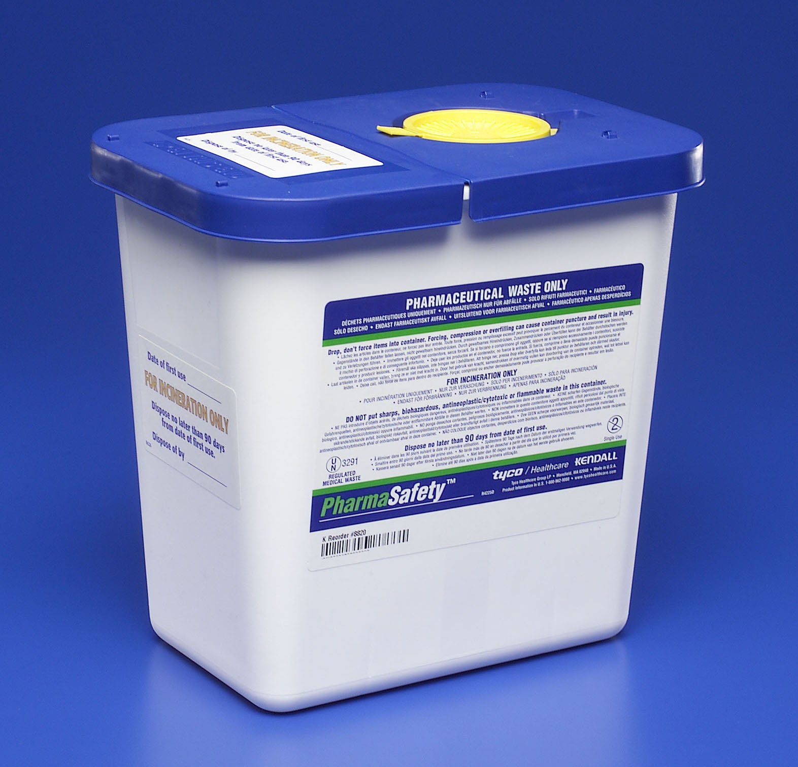 Pharmaceutical Waste Container PharmaSafety White Base 10 H X 10-1/2 W X 7-1/4 D Inch Vertical Entry 2 Gallon