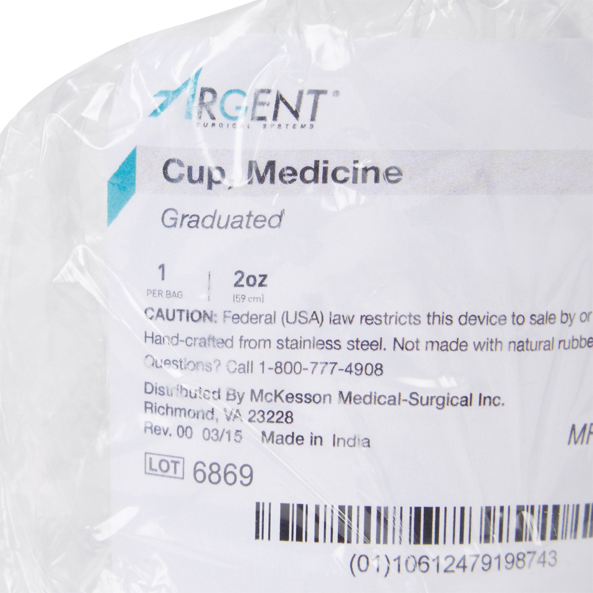 Medicine Cup McKesson Argent 2 oz. Silver Stainless Steel Reusable NonSterile, Packaging Type- Each