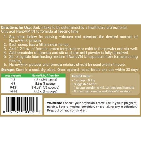 Pediatric Tube Feeding Formula NanoVM tf Unflavored 275 Gram Jar Powder Vitamins / Minerals Food Allergies,Packaging Type- Each