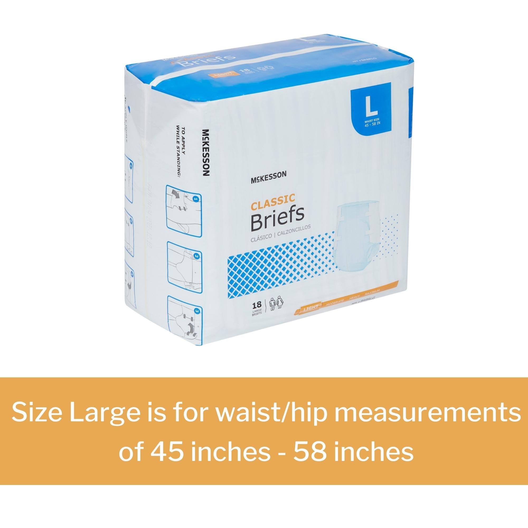 Unisex Adult Incontinence Brief McKesson Classic Large Disposable Light Absorbency, Packaging Type- Case