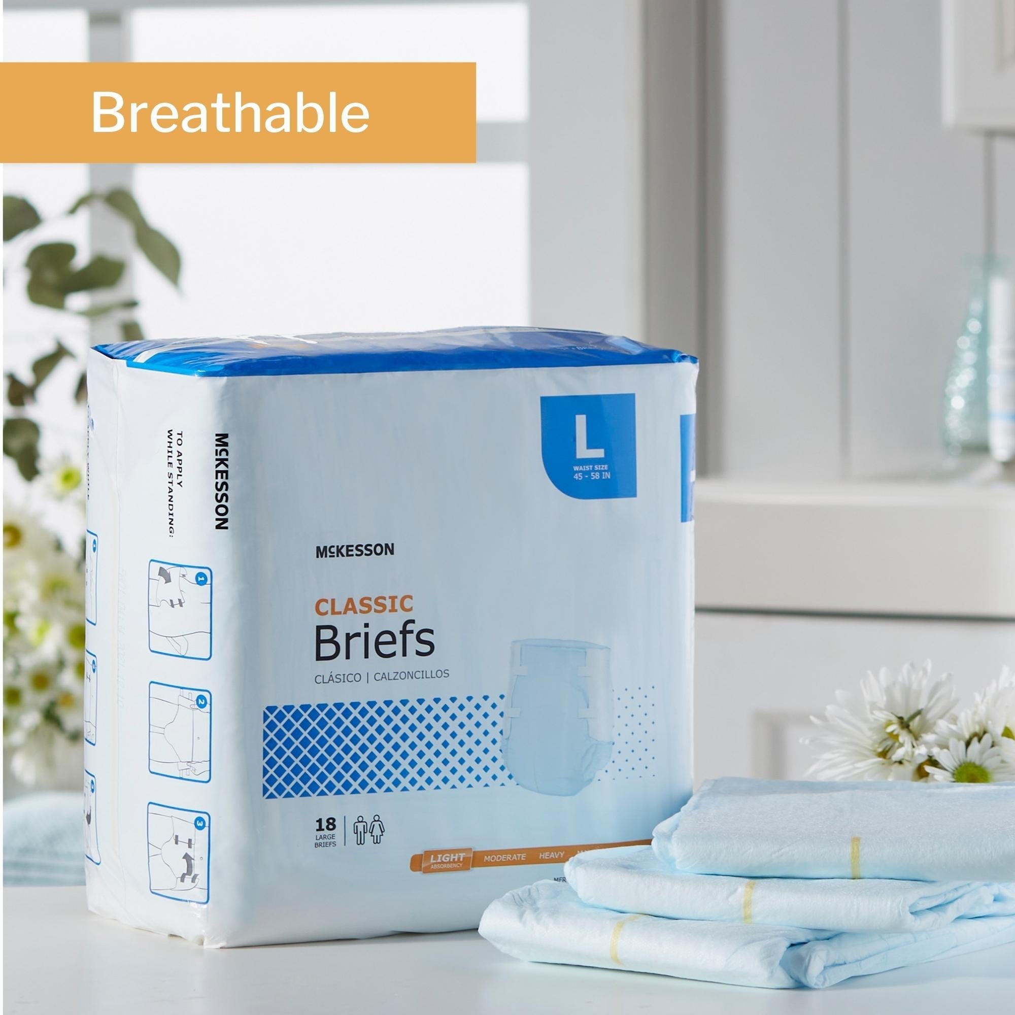 Unisex Adult Incontinence Brief McKesson Classic Large Disposable Light Absorbency, Packaging Type- Case