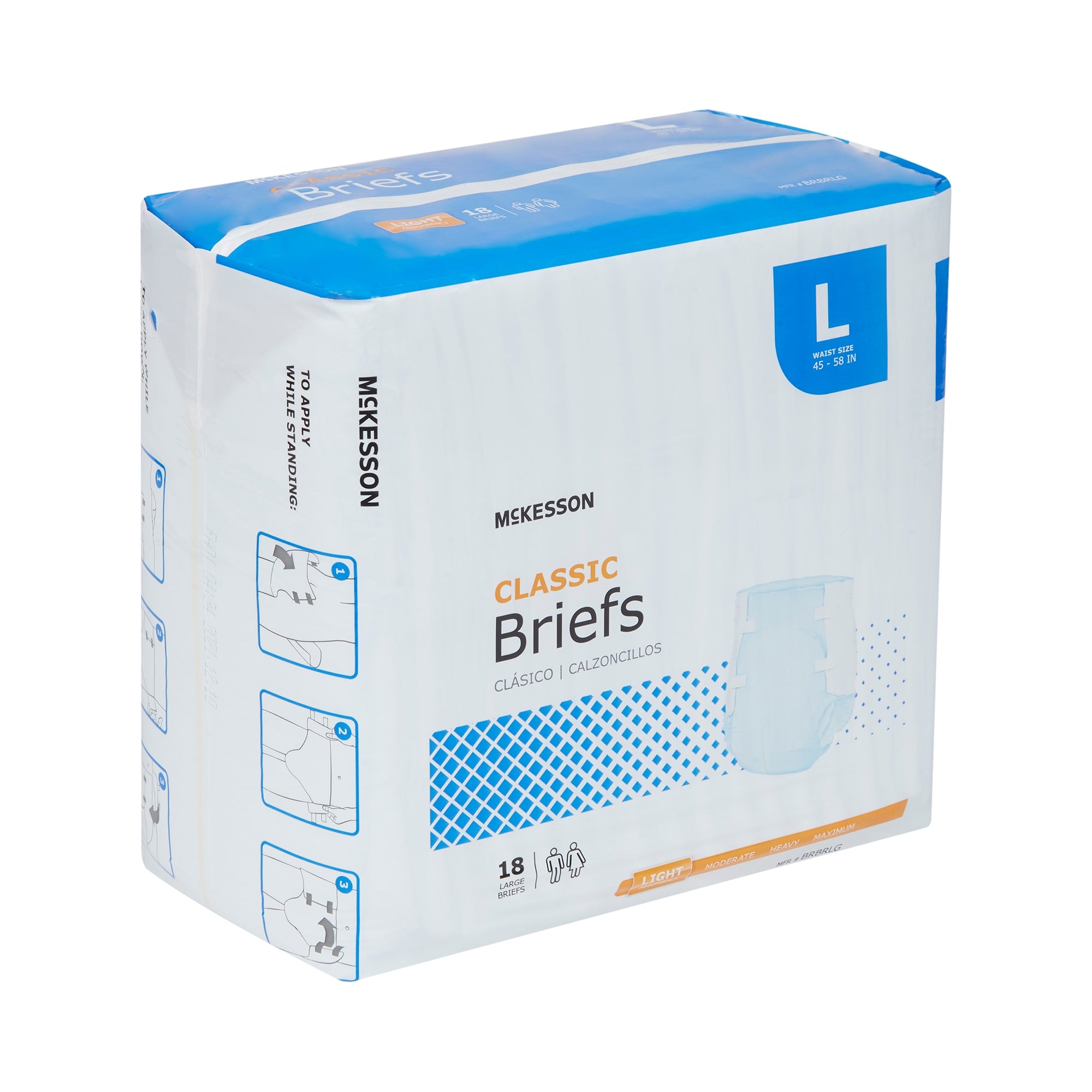 Unisex Adult Incontinence Brief McKesson Classic Large Disposable Light Absorbency, Packaging Type- Case
