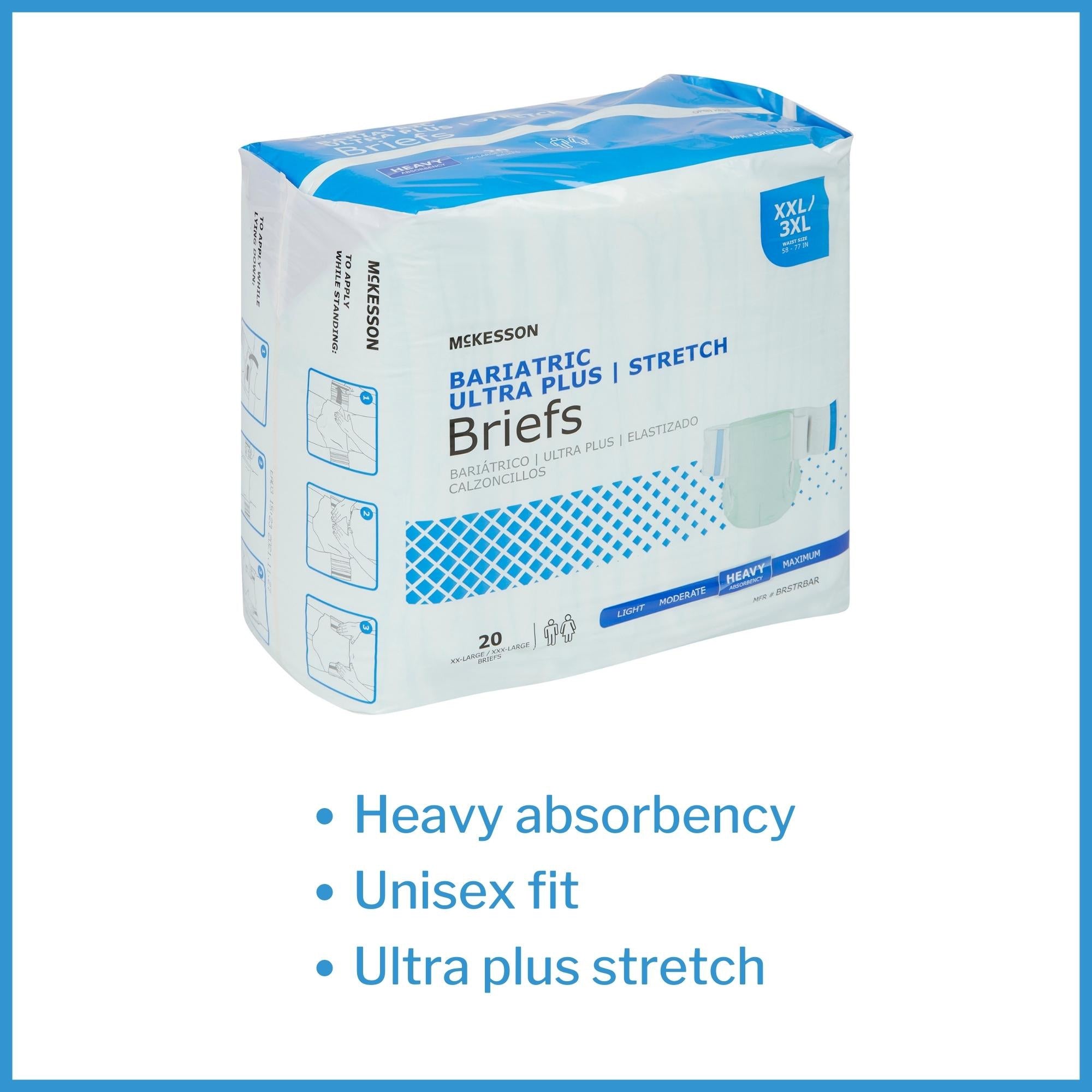 Unisex Adult Incontinence Brief McKesson Ultra Plus Stretch 2X-Large / 3X-Large Disposable Heavy Absorbency, Packaging Type- Case