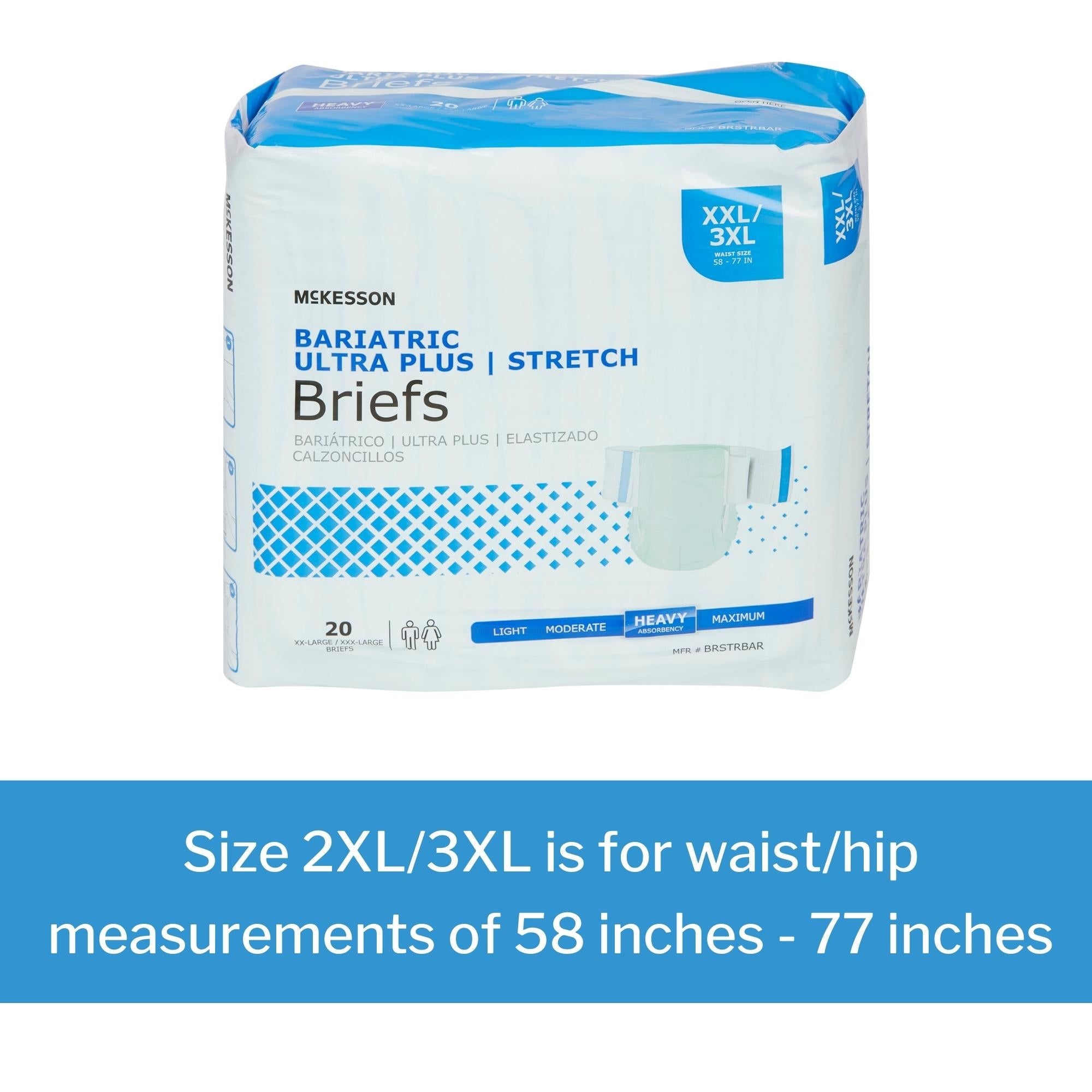 Unisex Adult Incontinence Brief McKesson Ultra Plus Stretch 2X-Large / 3X-Large Disposable Heavy Absorbency, Packaging Type- Case