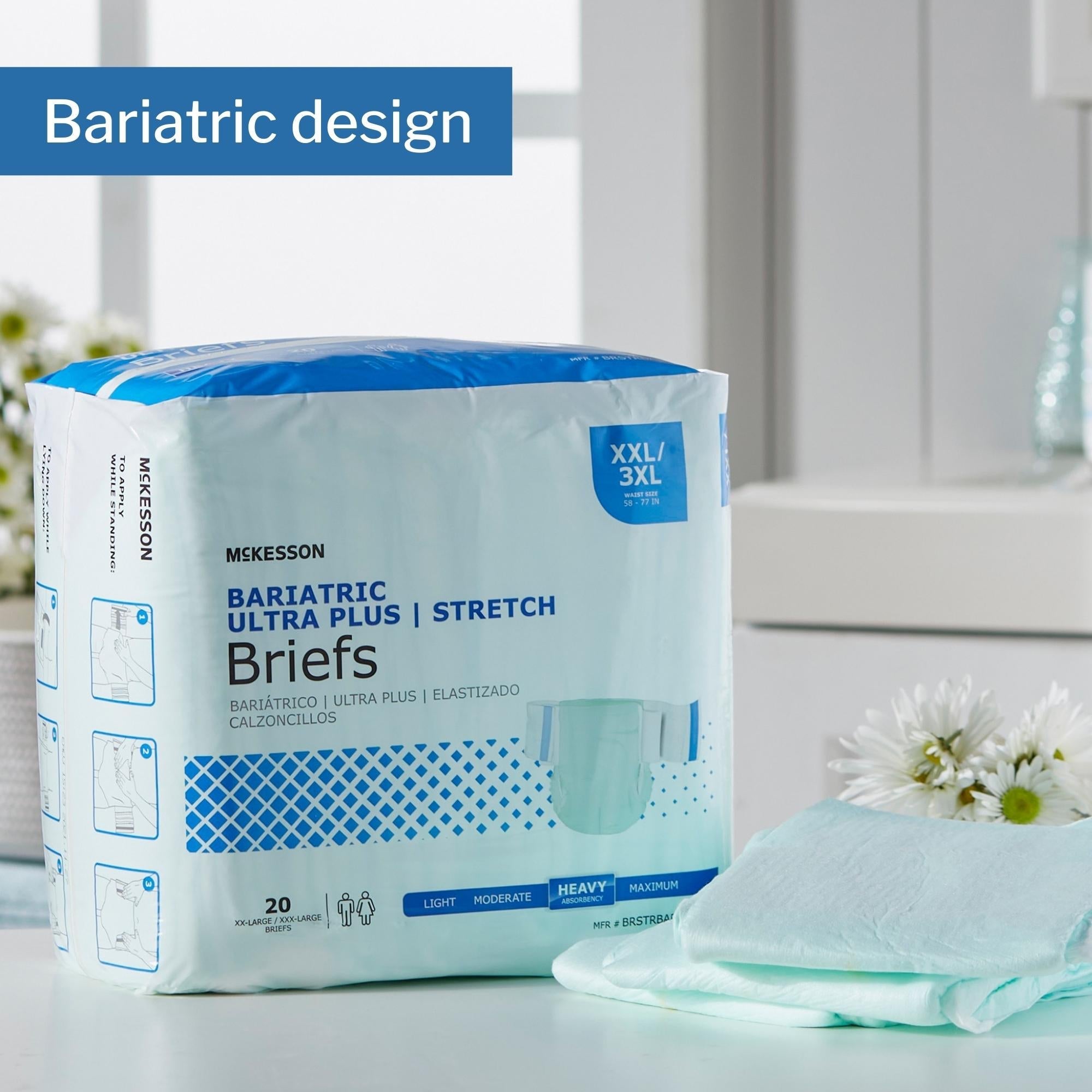 Unisex Adult Incontinence Brief McKesson Ultra Plus Stretch 2X-Large / 3X-Large Disposable Heavy Absorbency, Packaging Type- Case