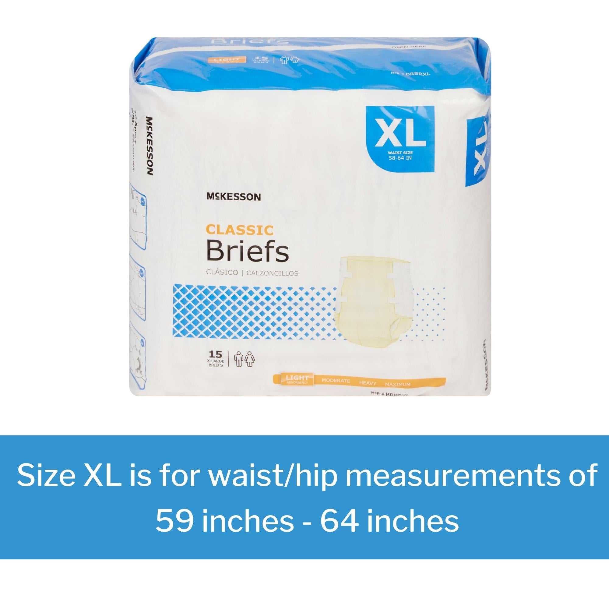 Unisex Adult Incontinence Brief McKesson Classic X-Large Disposable Light Absorbency, Packaging Type- Case