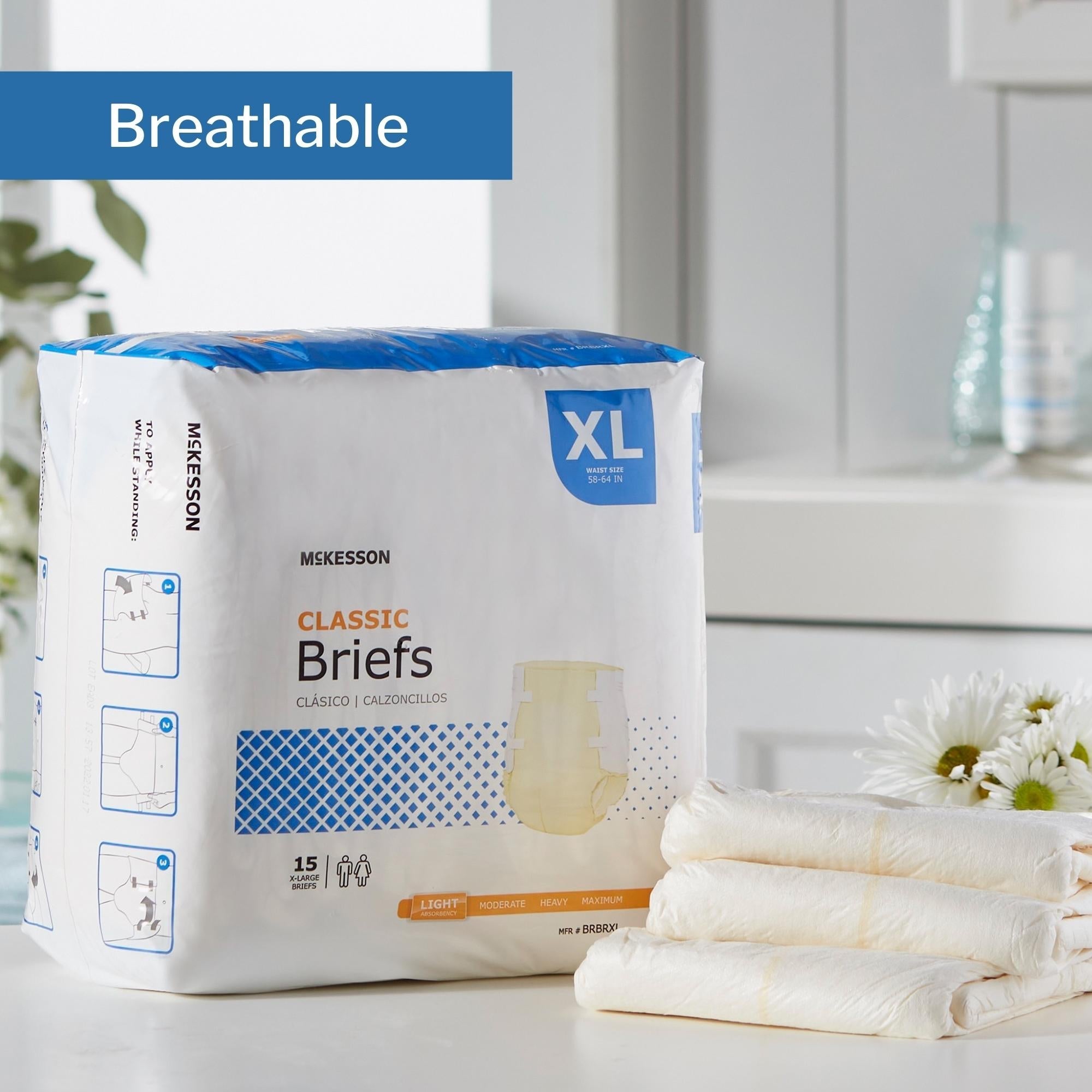 Unisex Adult Incontinence Brief McKesson Classic X-Large Disposable Light Absorbency, Packaging Type- Case