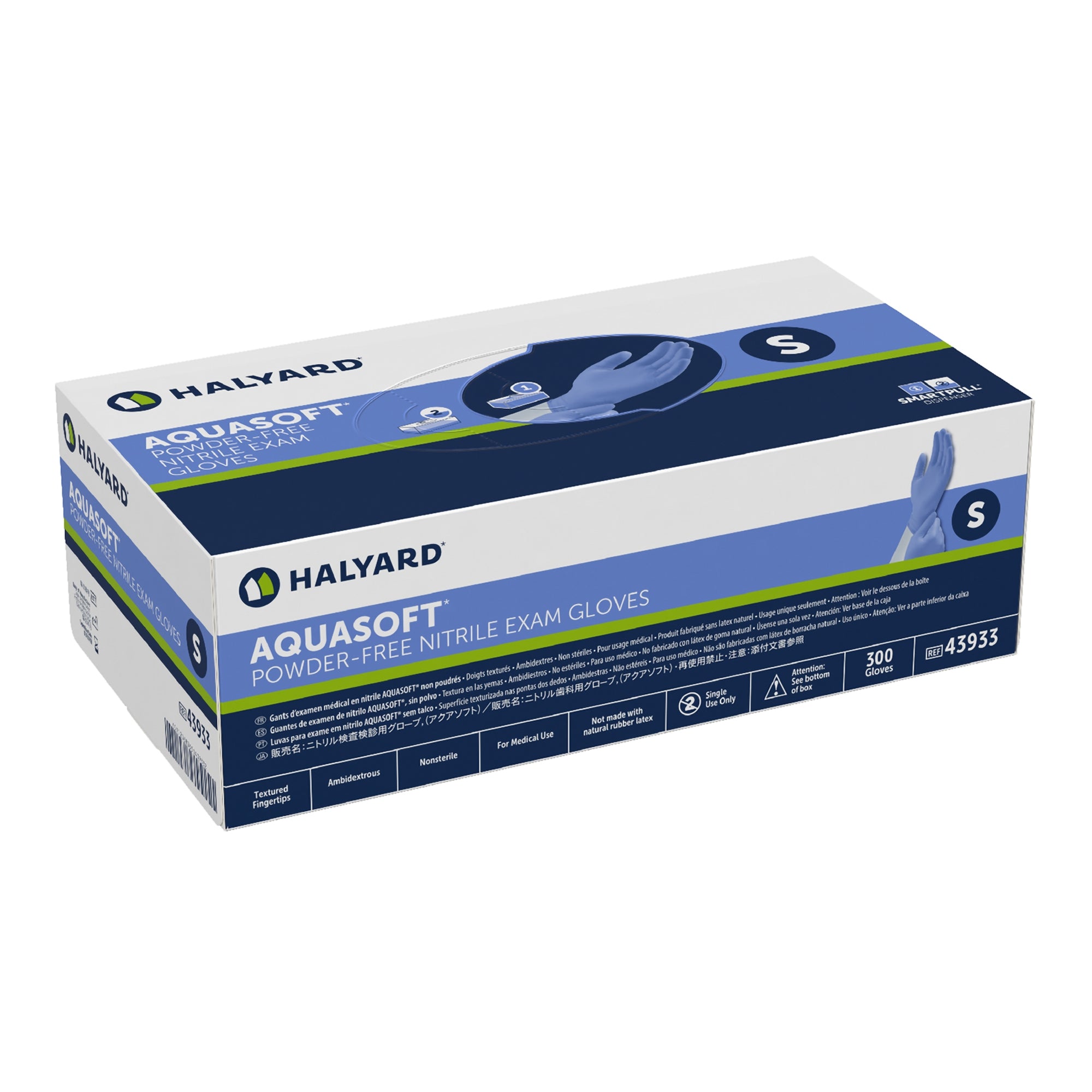 Exam Glove Aquasoft Small NonSterile Nitrile Standard Cuff Length Textured Fingertips Blue Chemo Tested