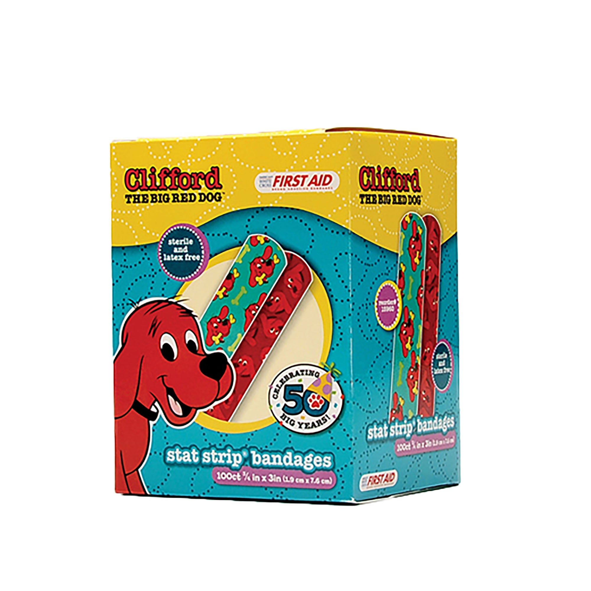 Adhesive Strip American White Cross Stat Strip 3/4 X 3 Inch Plastic Rectangle Kid Design (Clifford the Big Red Dog) Sterile, Packaging Type- Case