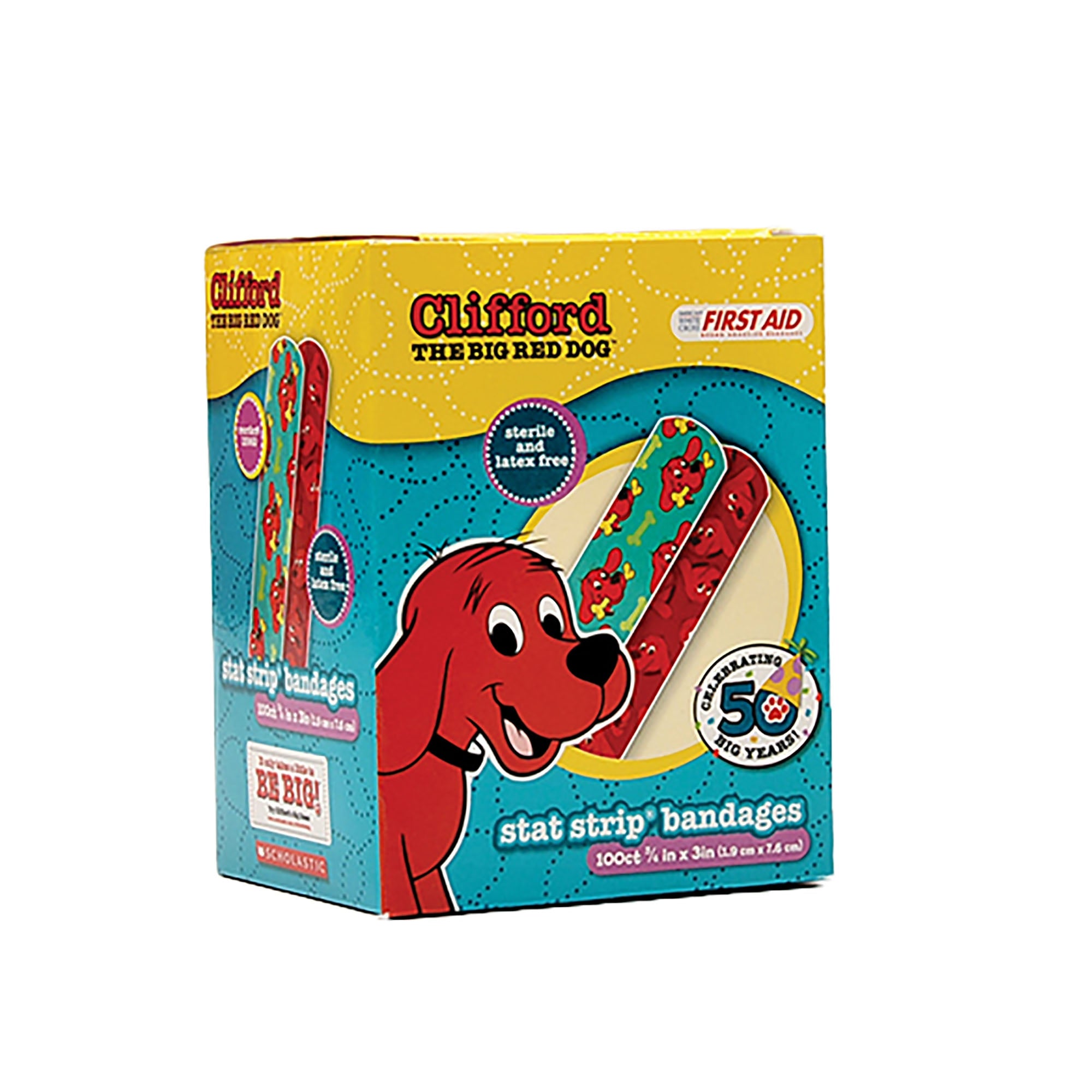 Adhesive Strip American White Cross Stat Strip 3/4 X 3 Inch Plastic Rectangle Kid Design (Clifford the Big Red Dog) Sterile, Packaging Type- Case