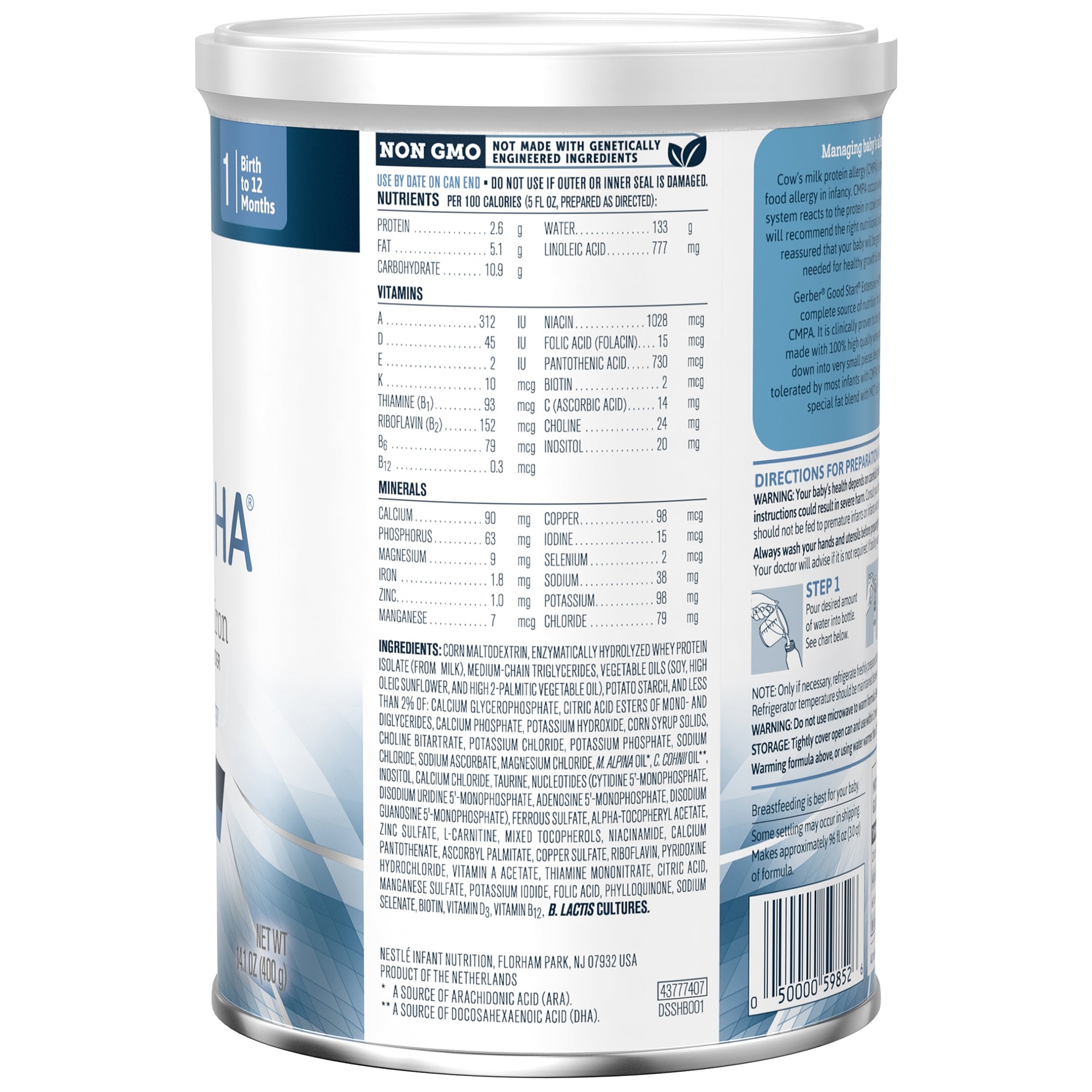 Infant Formula Gerber Good Start Extensive HA Unflavored 14.1 oz. Can Powder Whey Protein Cow's Milk Allergy, Packaging Type- Case