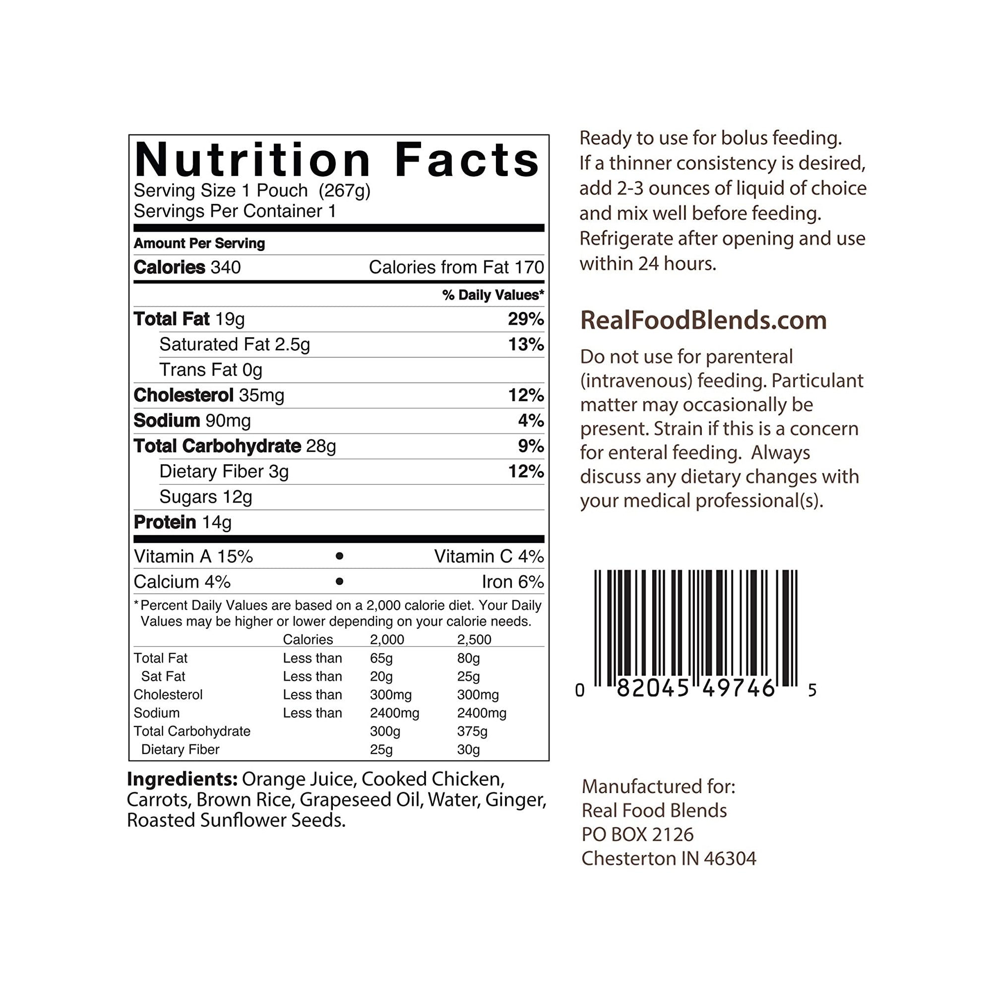 Tube Feeding Formula Real Food Blends Chicken / Carrots / Brown Rice Flavor Liquid 9.4 oz. Pouch,Packaging Type- Each