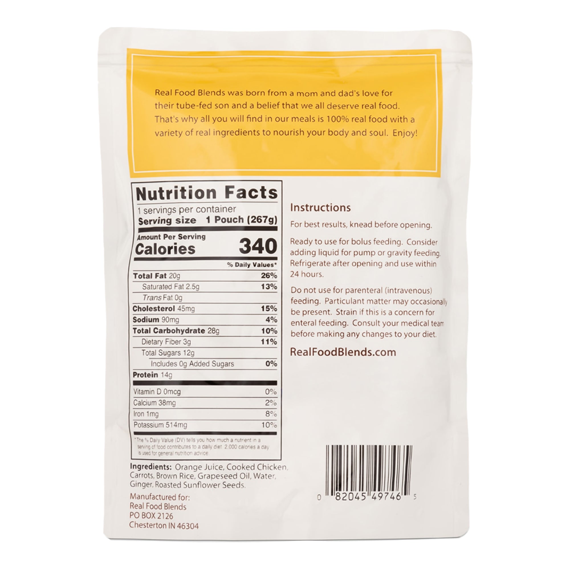 Tube Feeding Formula Real Food Blends Chicken / Carrots / Brown Rice Flavor Liquid 9.4 oz. Pouch,Packaging Type- Each