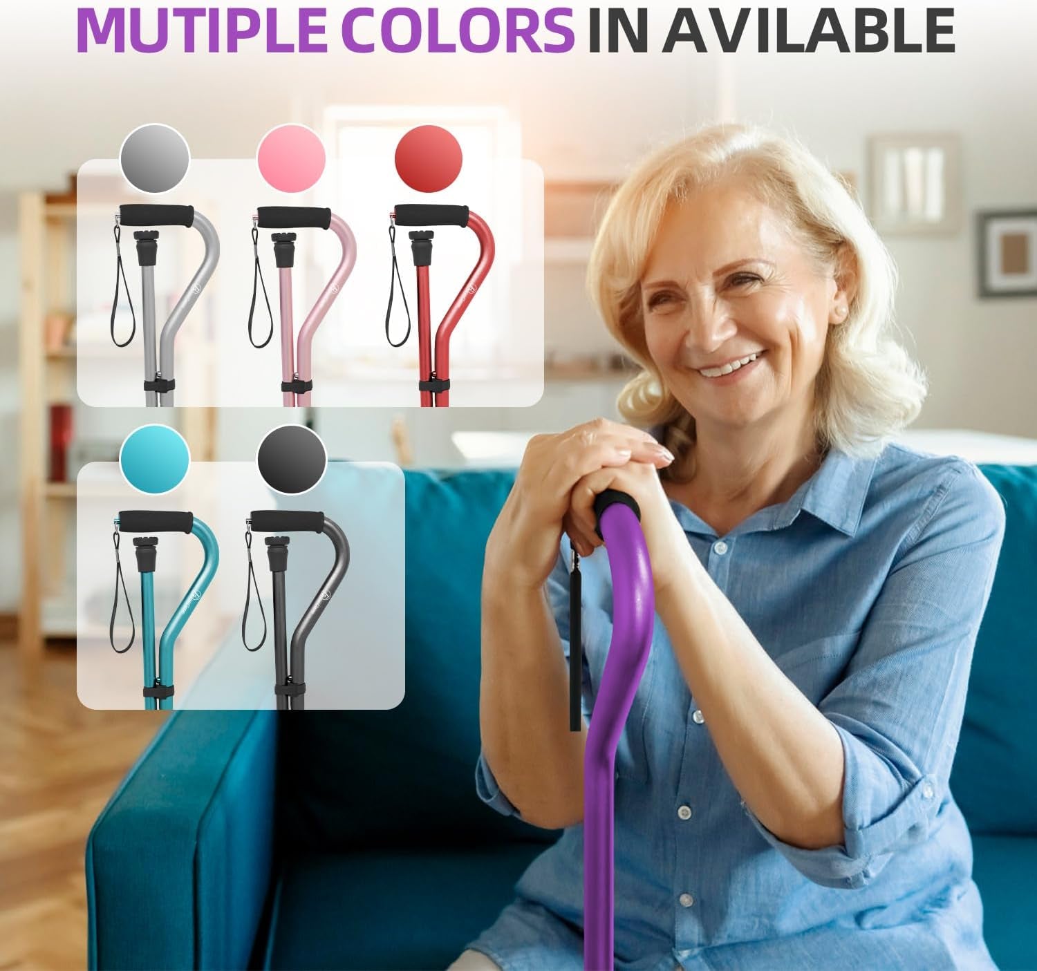 Walking Cane for Men & Women Adjustable Cane with Offset Soft Cushioned Handle -Portable Lightweight Sturdy Mobility Walker Aid for Elderly, Seniors Collapsible Cane