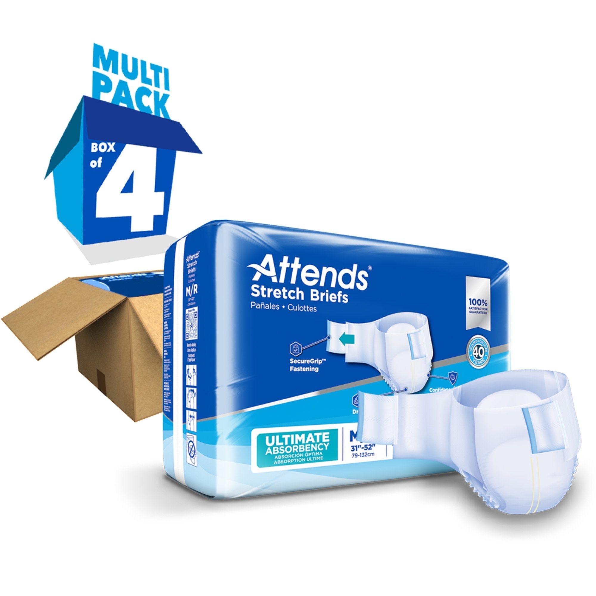 Unisex Adult Incontinence Brief Attends Stretch Medium / Regular Disposable Heavy Absorbency, Packaging Type- Case