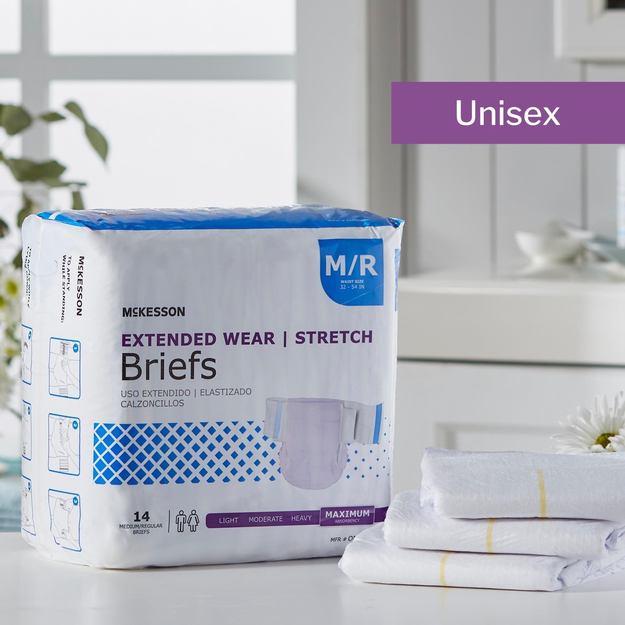 Unisex Adult Incontinence Brief McKesson Extended Wear Medium Disposable Heavy Absorbency, Packaging Type- Case